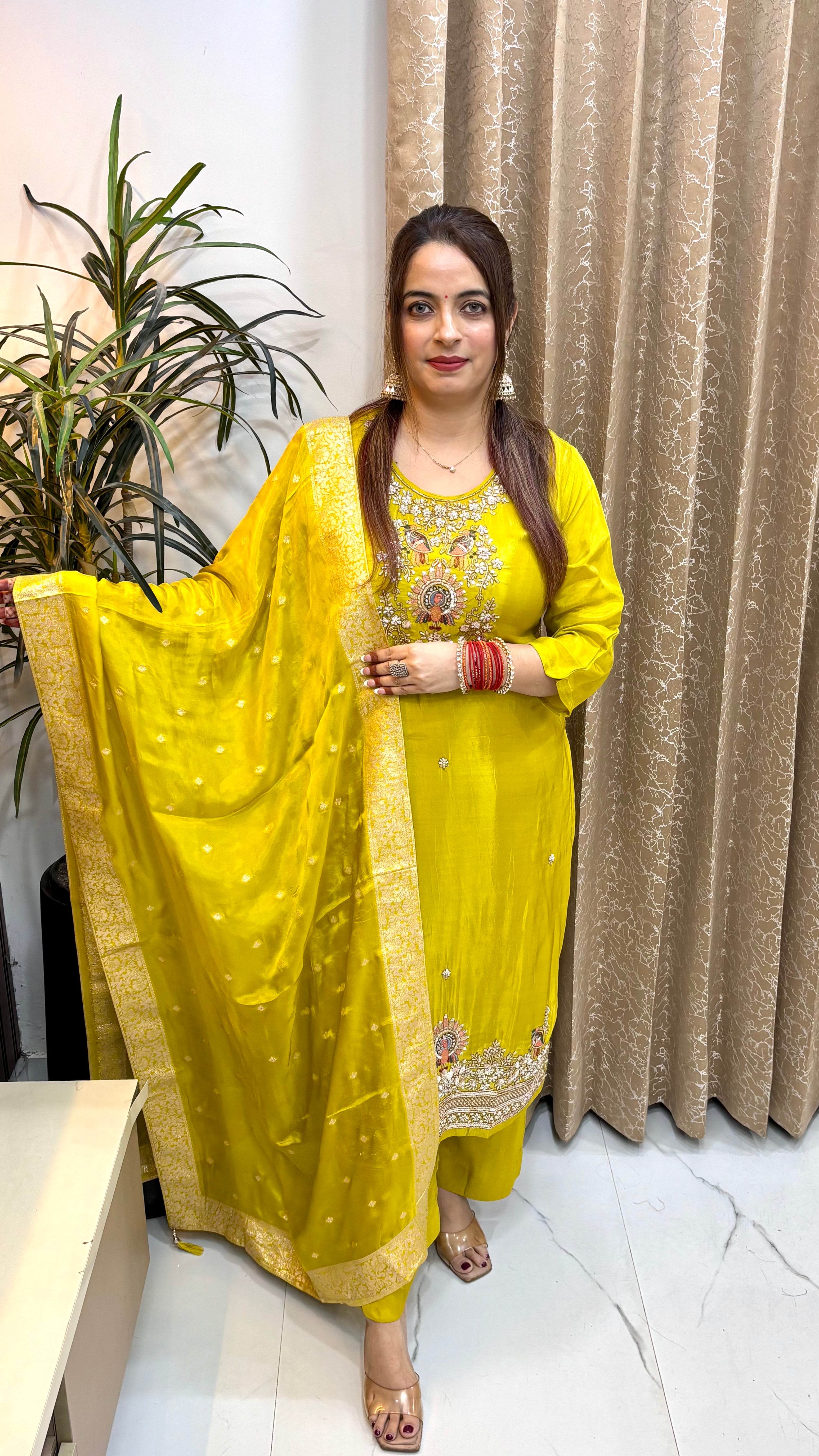 The Natural Crepe Suit with Heavy Handwork & Golden Weave Banarasi Dupatta