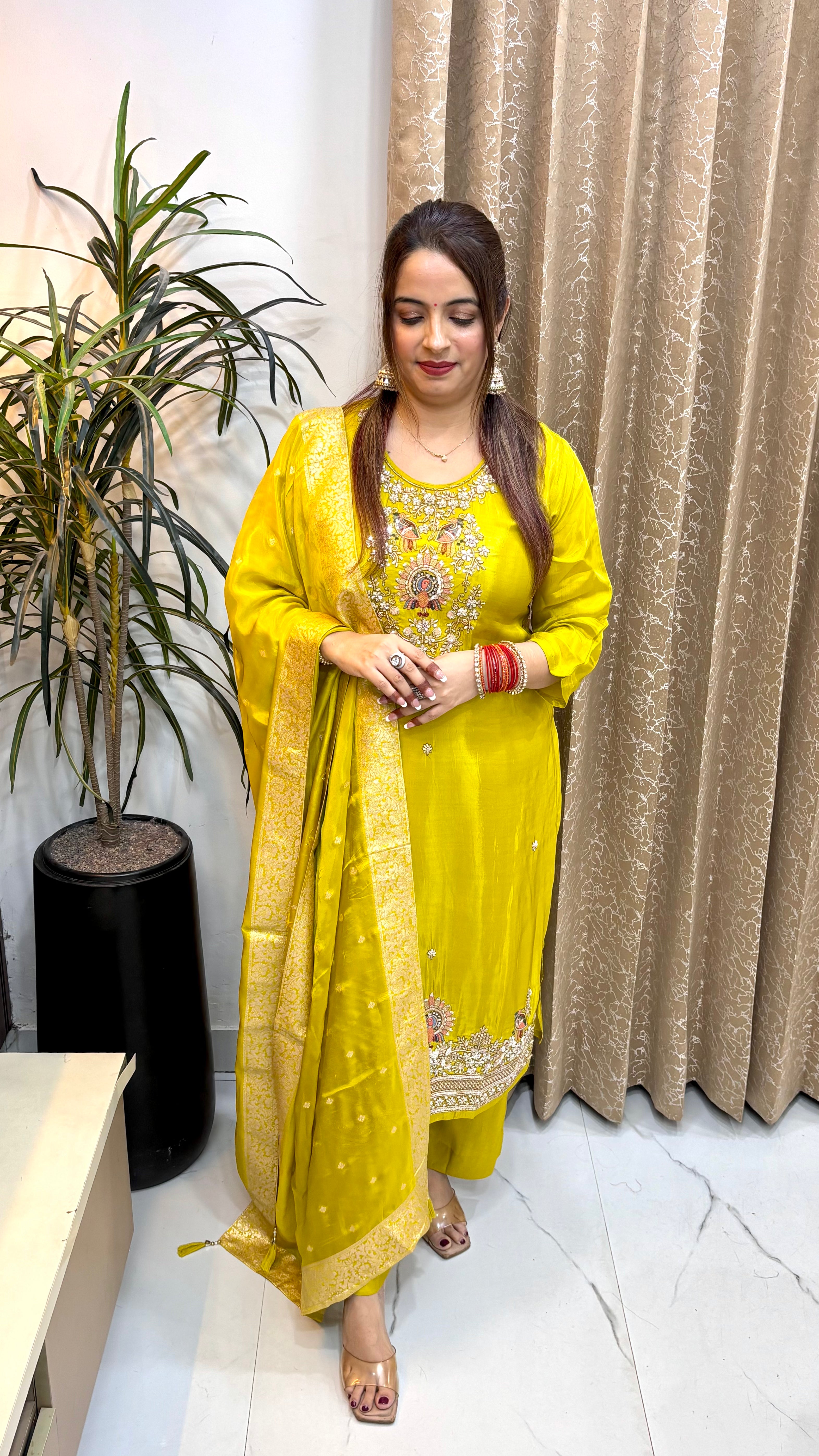 The Natural Crepe Suit with Heavy Handwork & Golden Weave Banarasi Dupatta