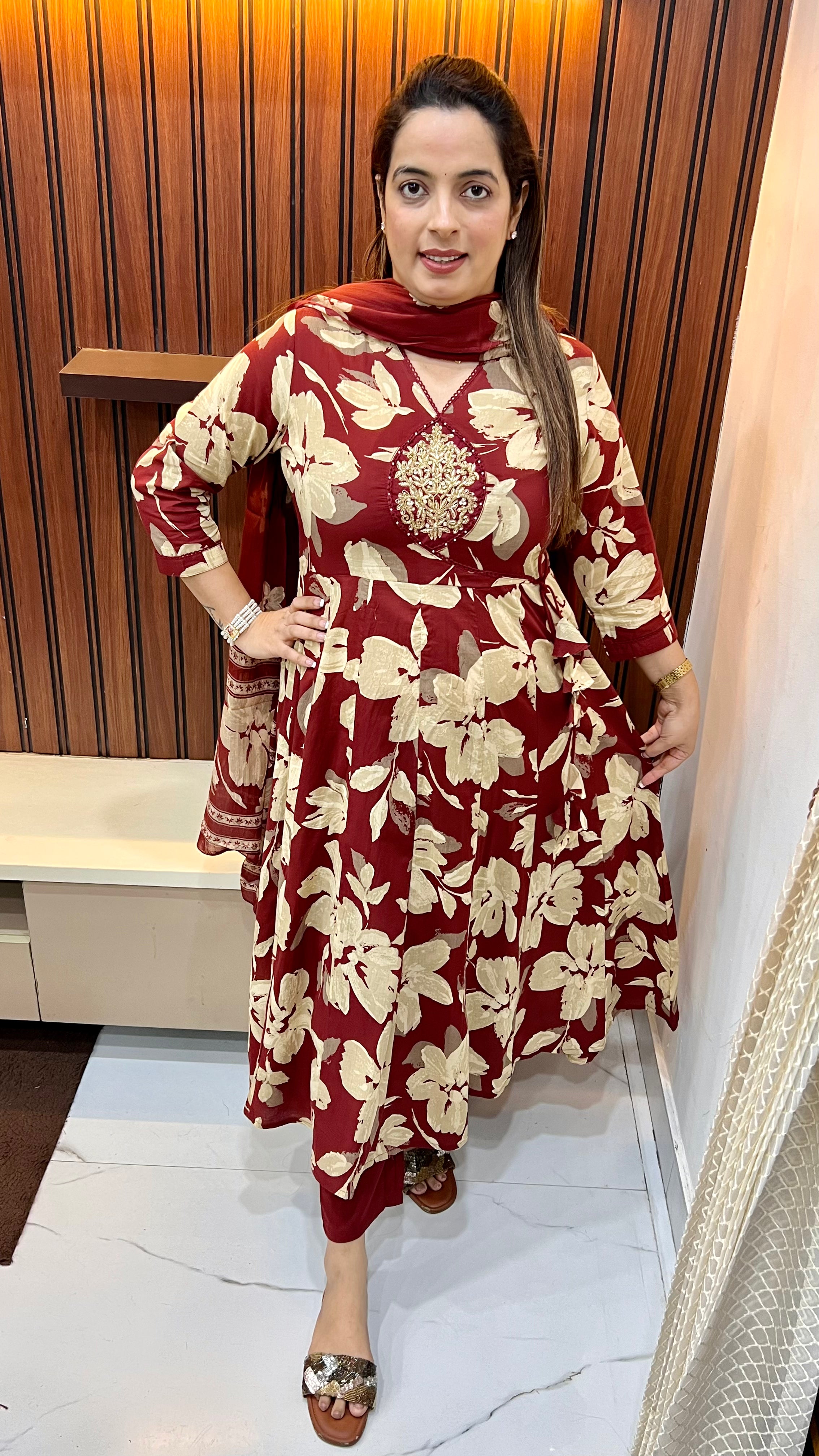 Pure Cotton Anarkali in Angrakha Style — With Mul Cotton Dupatta & Elegant Neck Work