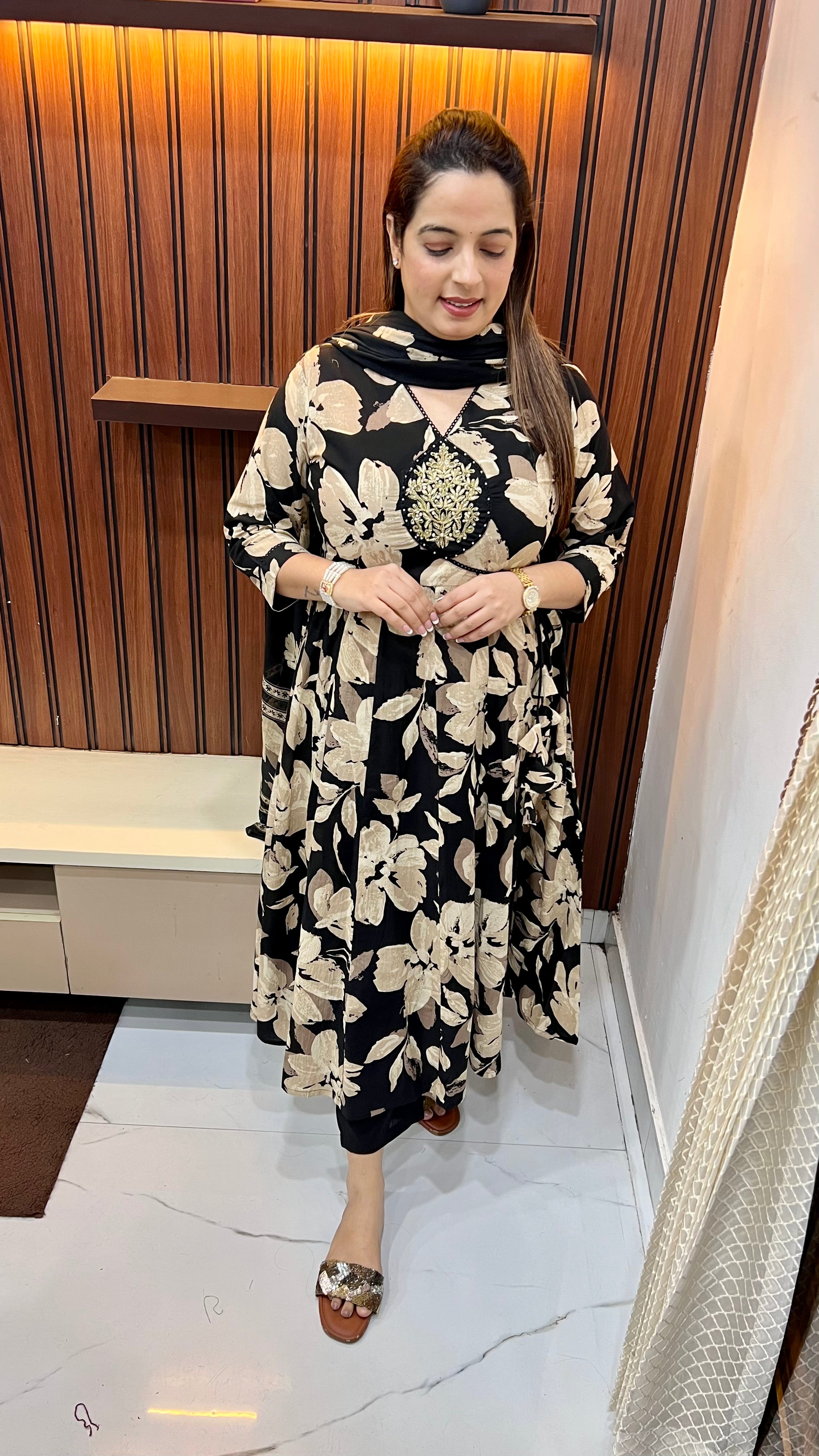 Pure Cotton Anarkali in Angrakha Style — With Mul Cotton Dupatta & Elegant Neck Work