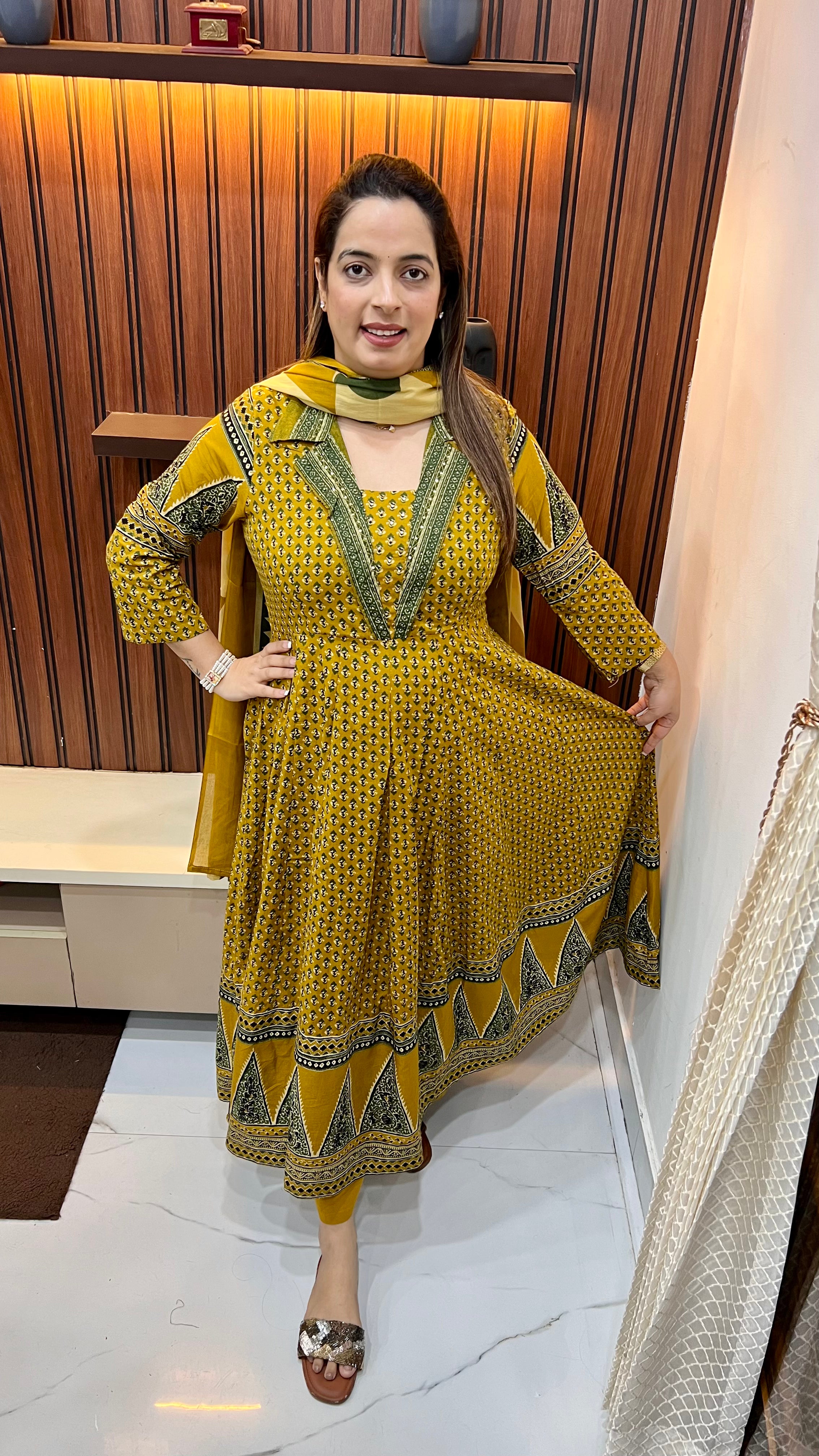 Pure Cotton Anarkali with Collar Neck — Paired with Loose Plazo