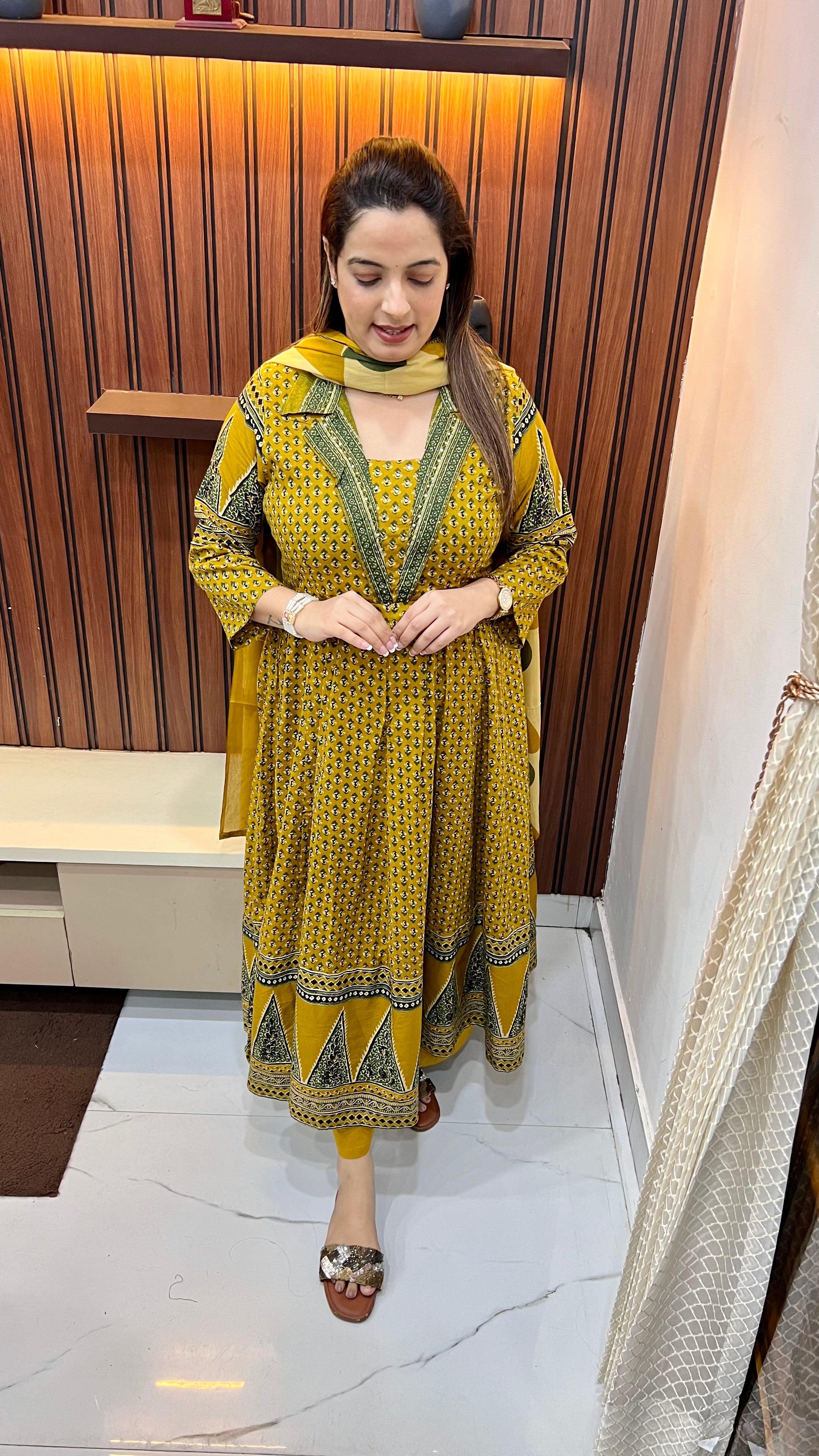 Pure Cotton Anarkali with Collar Neck — Paired with Loose Plazo