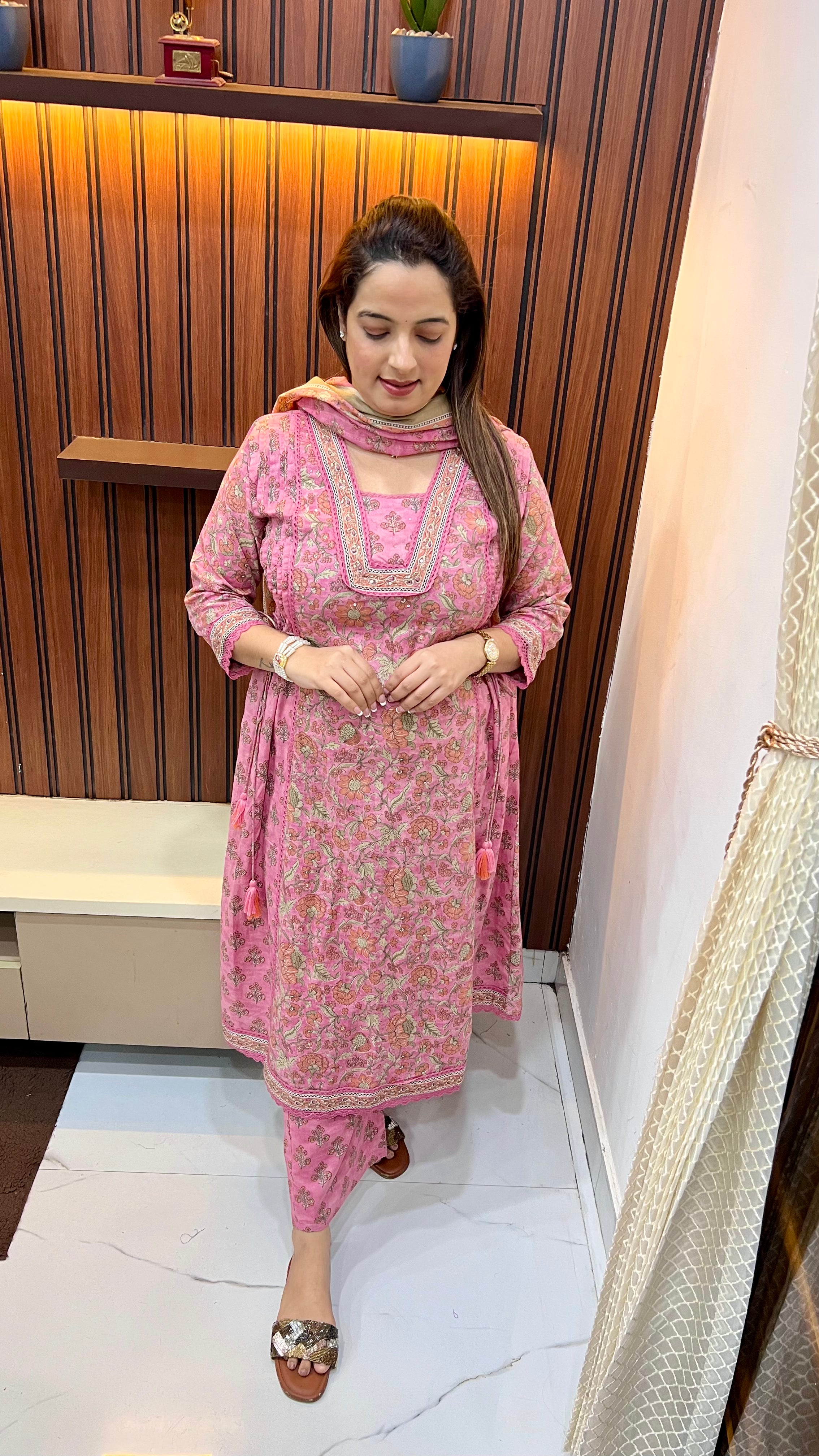 Pure Cotton Anarkali with Collar Neck — Paired with Loose Plazo (Copy)