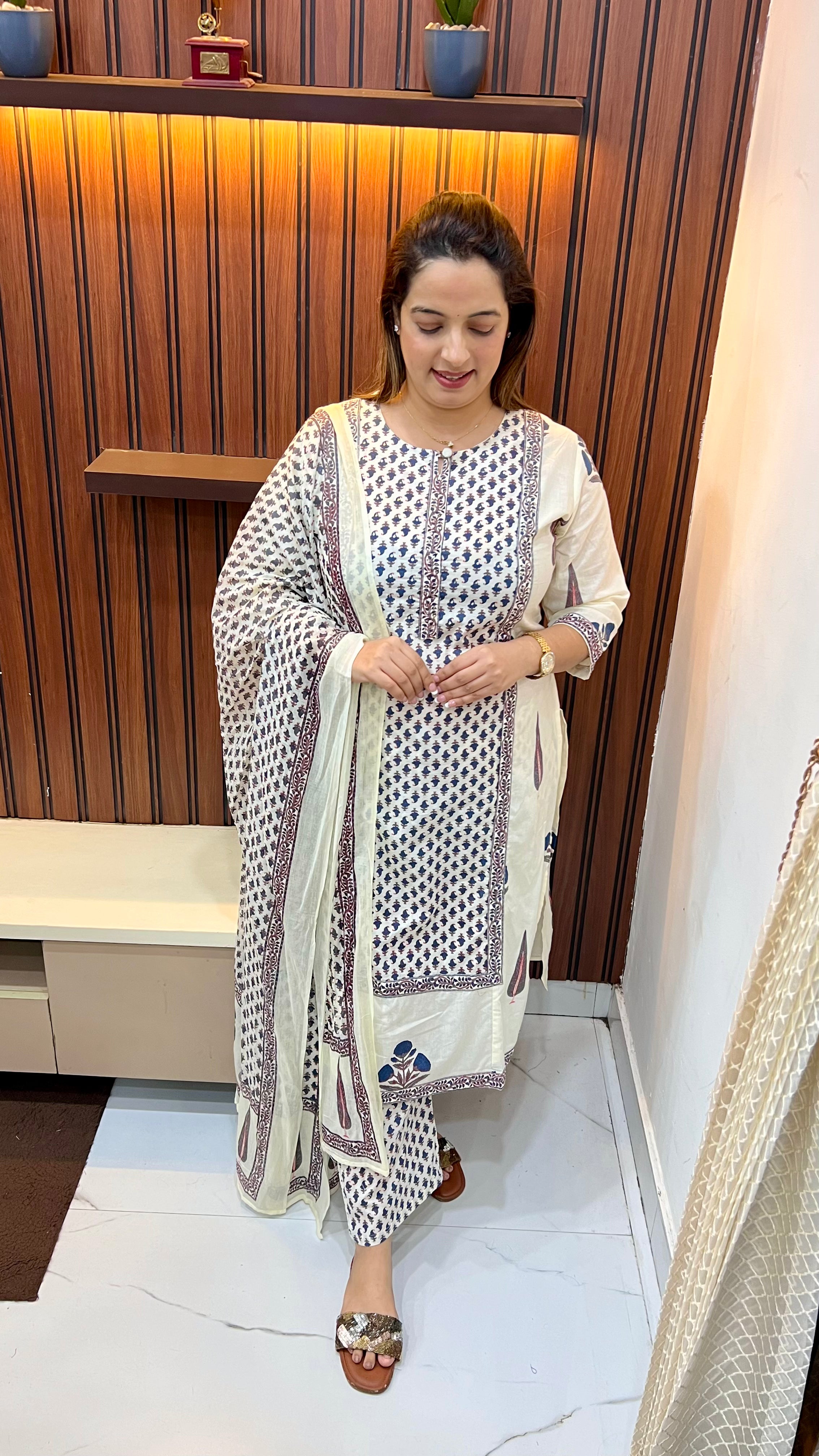 Pure Cotton Suit with Sequin Work & Kalamkari Print