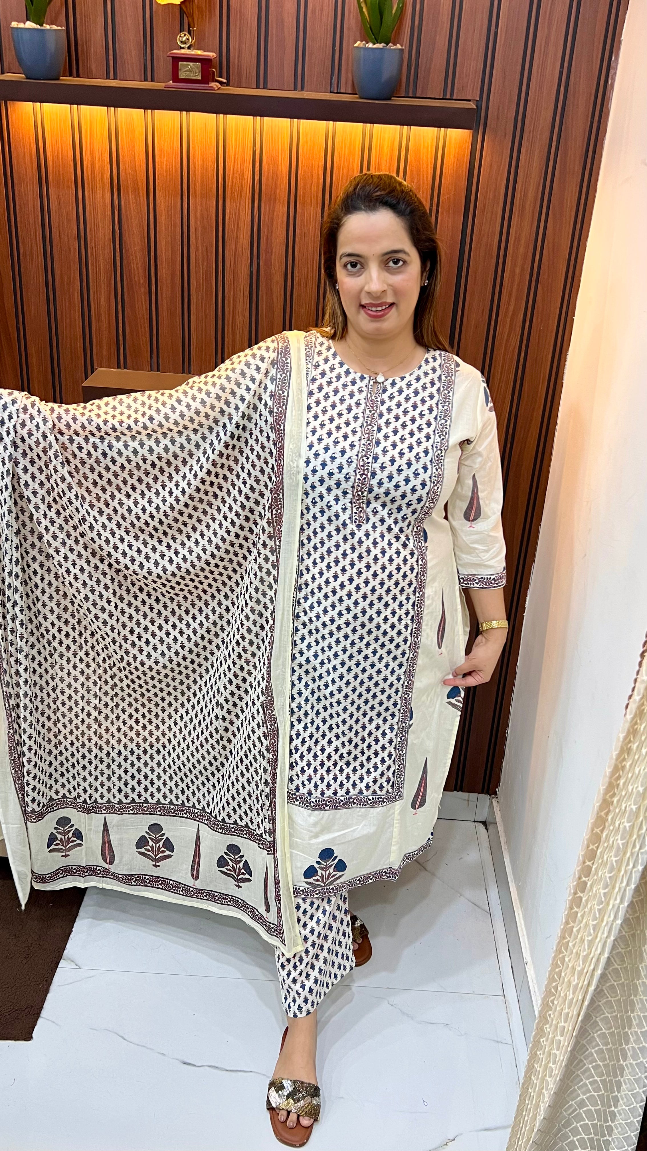 Pure Cotton Suit with Sequin Work & Kalamkari Print