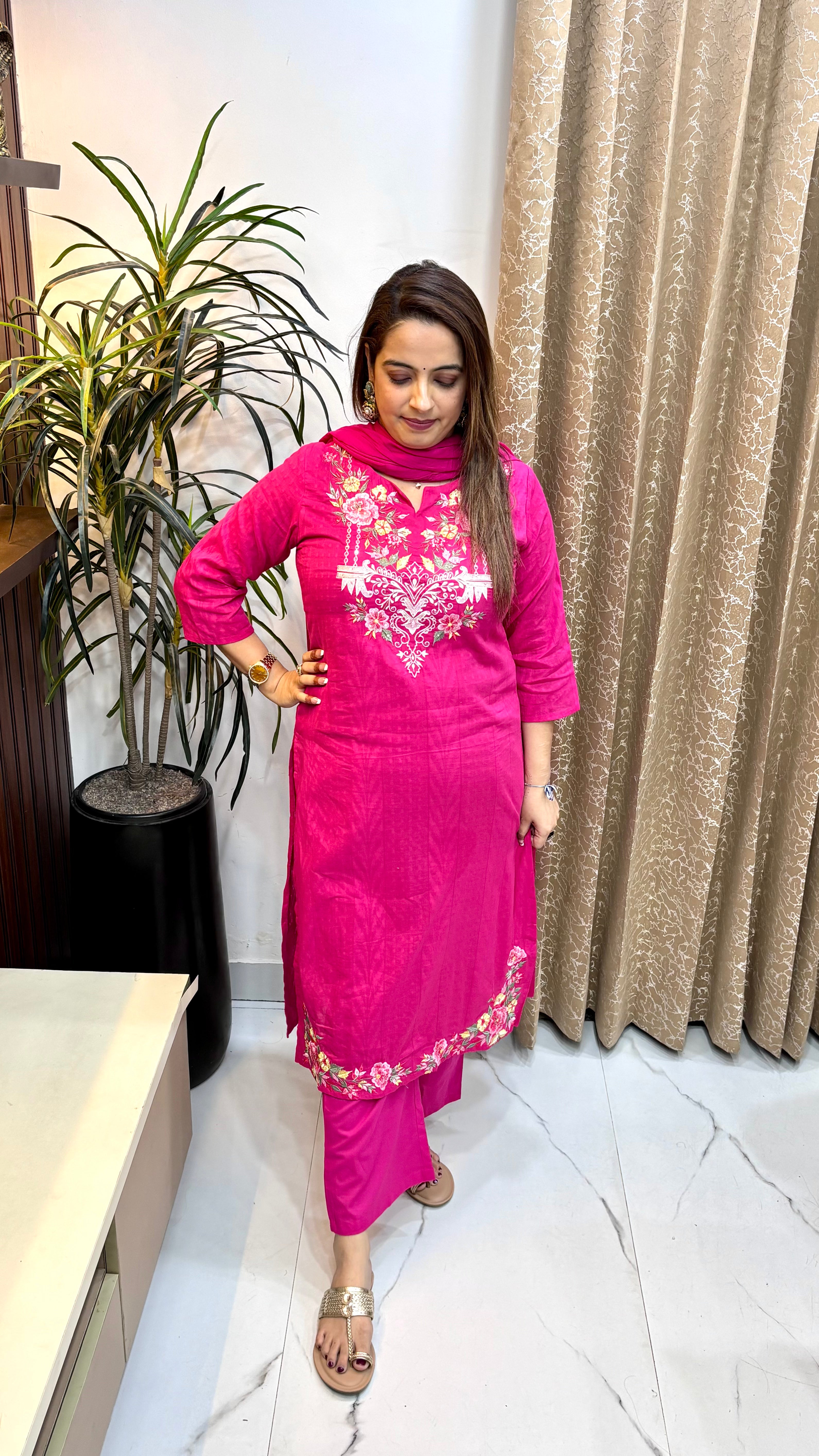 The Pure Cotton Self-Weave & Phulwari Suit Set