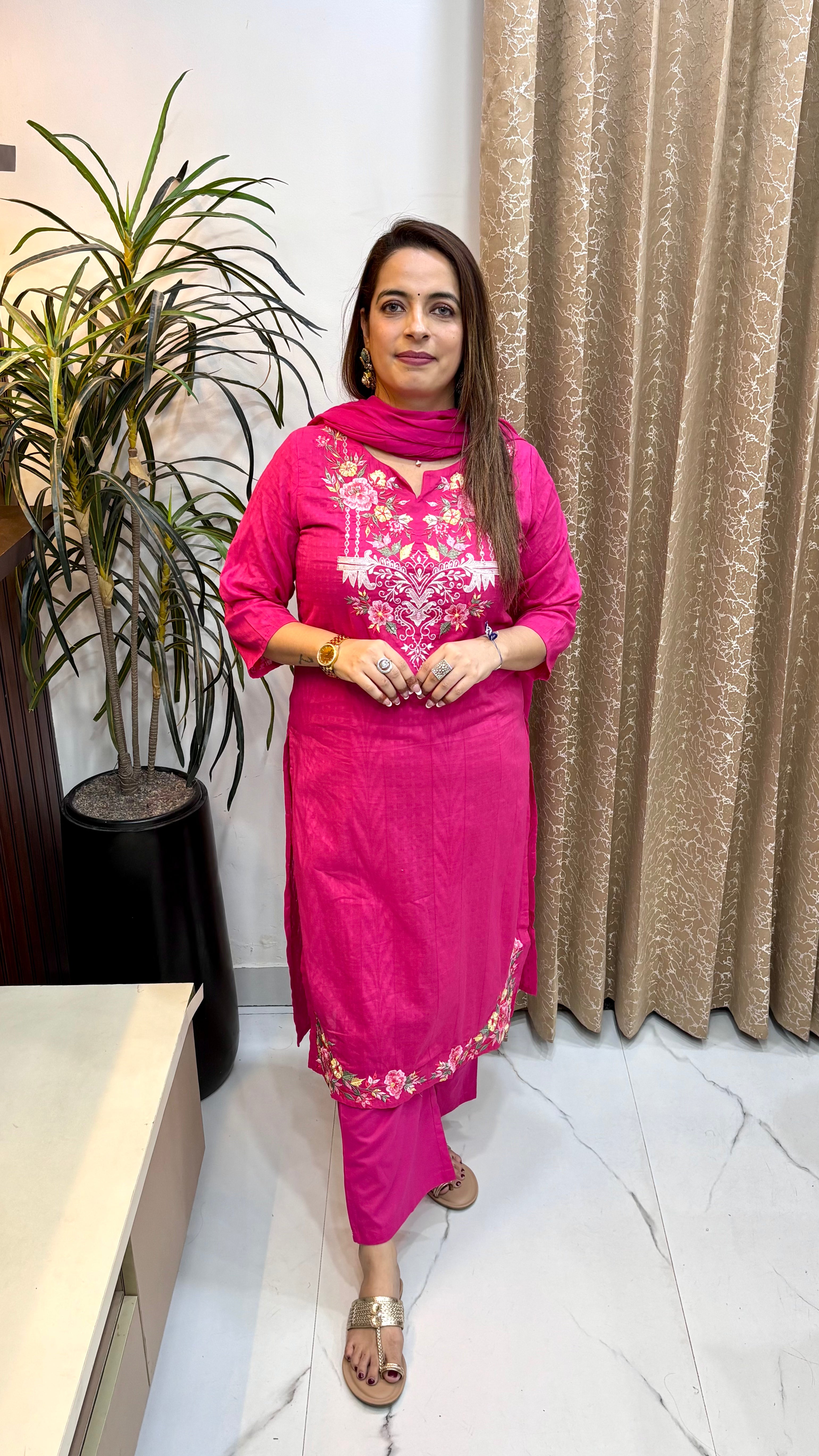 The Pure Cotton Self-Weave & Phulwari Suit Set