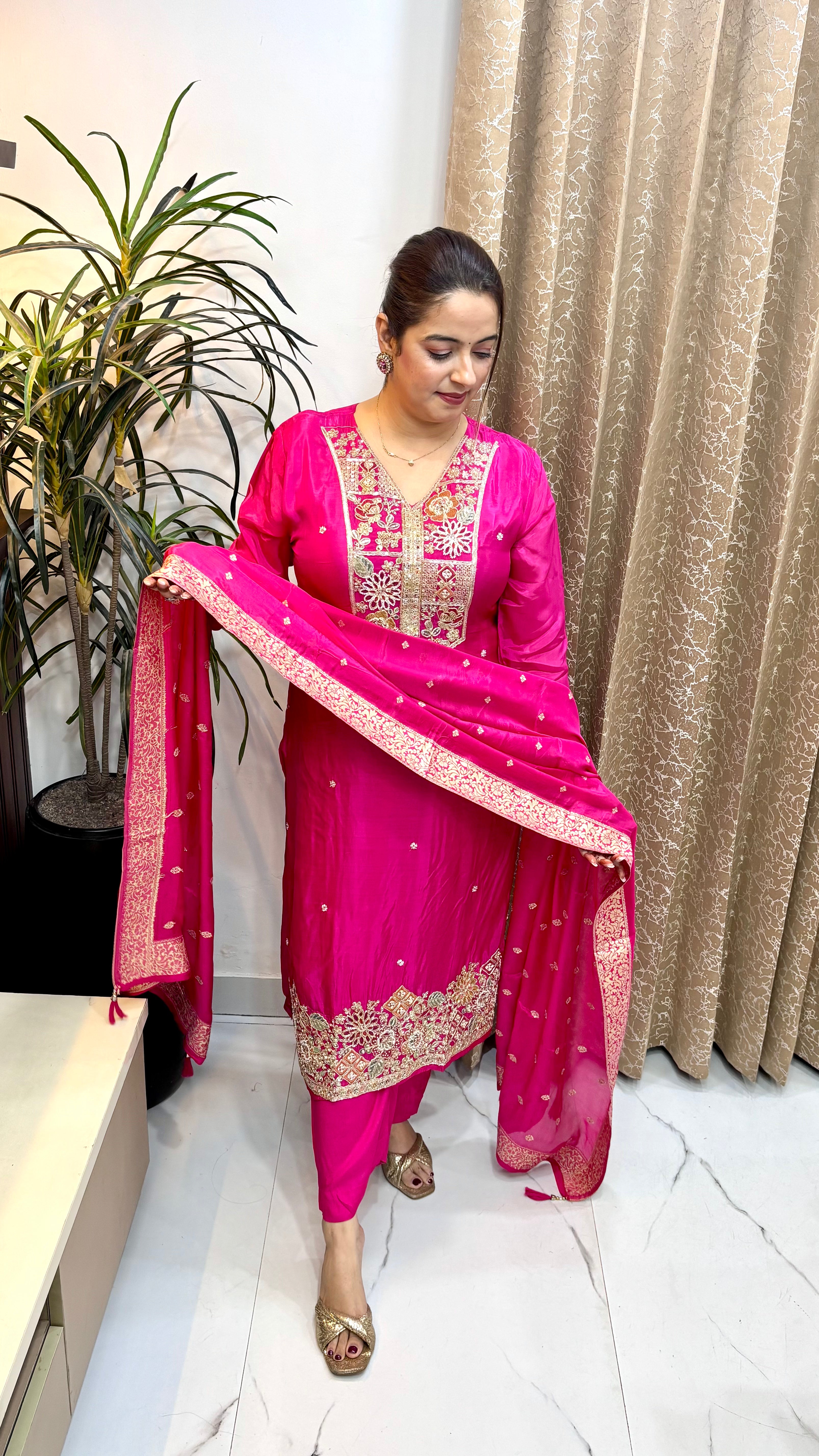 The Pure Paper Silk Suit with Heavy Embroidery & Pure Banarasi Dupatta