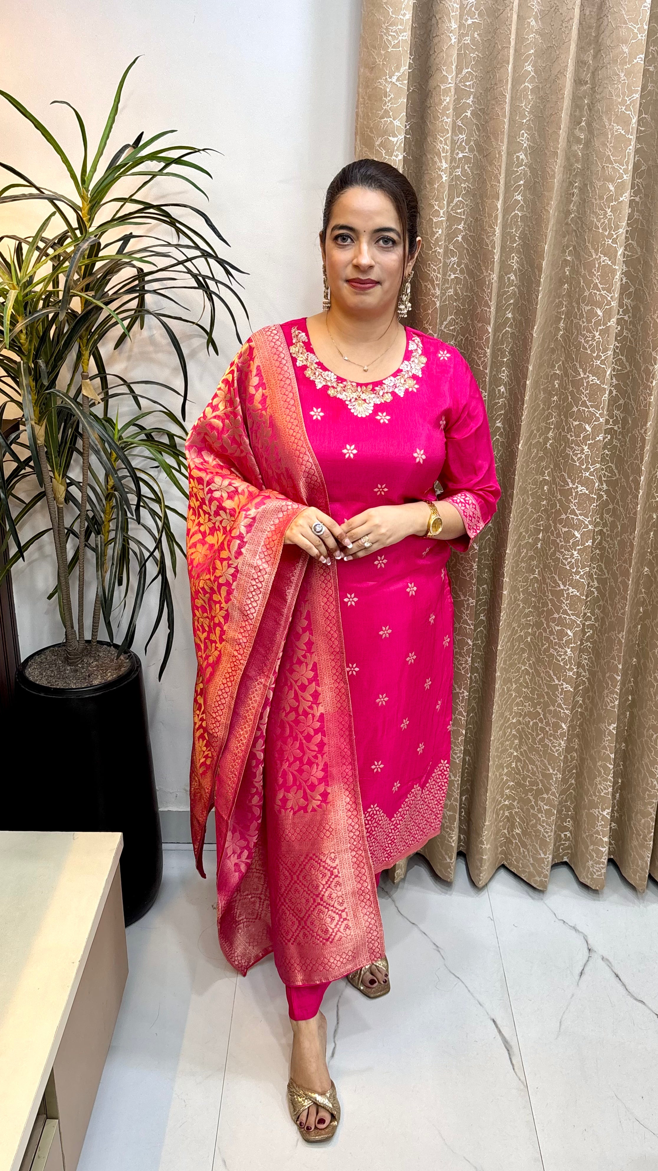 The Paper Silk Suit with Dabka Work & Pure Banarasi Print Dupatta