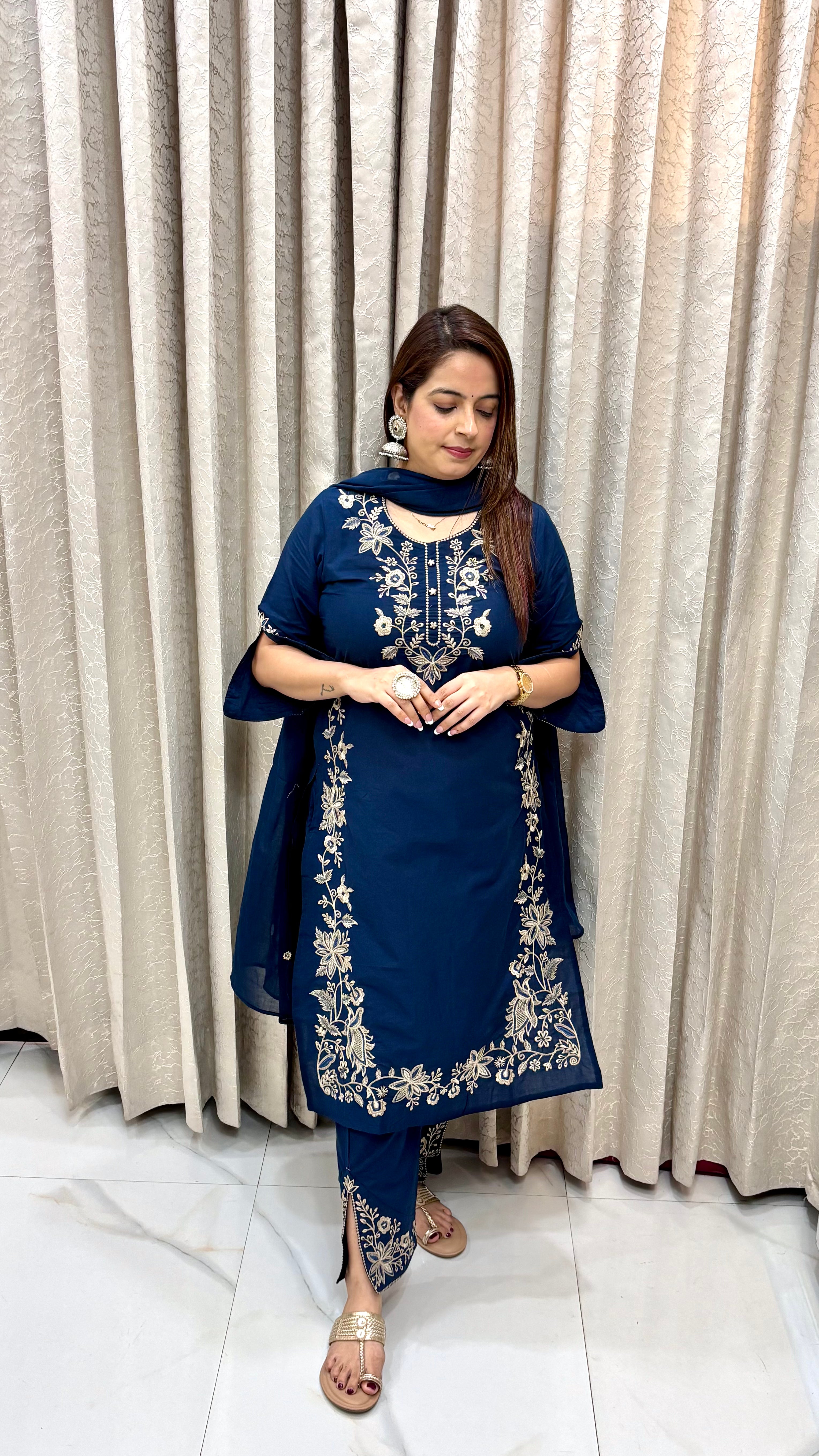 Pure Cotton Embroidered Suit