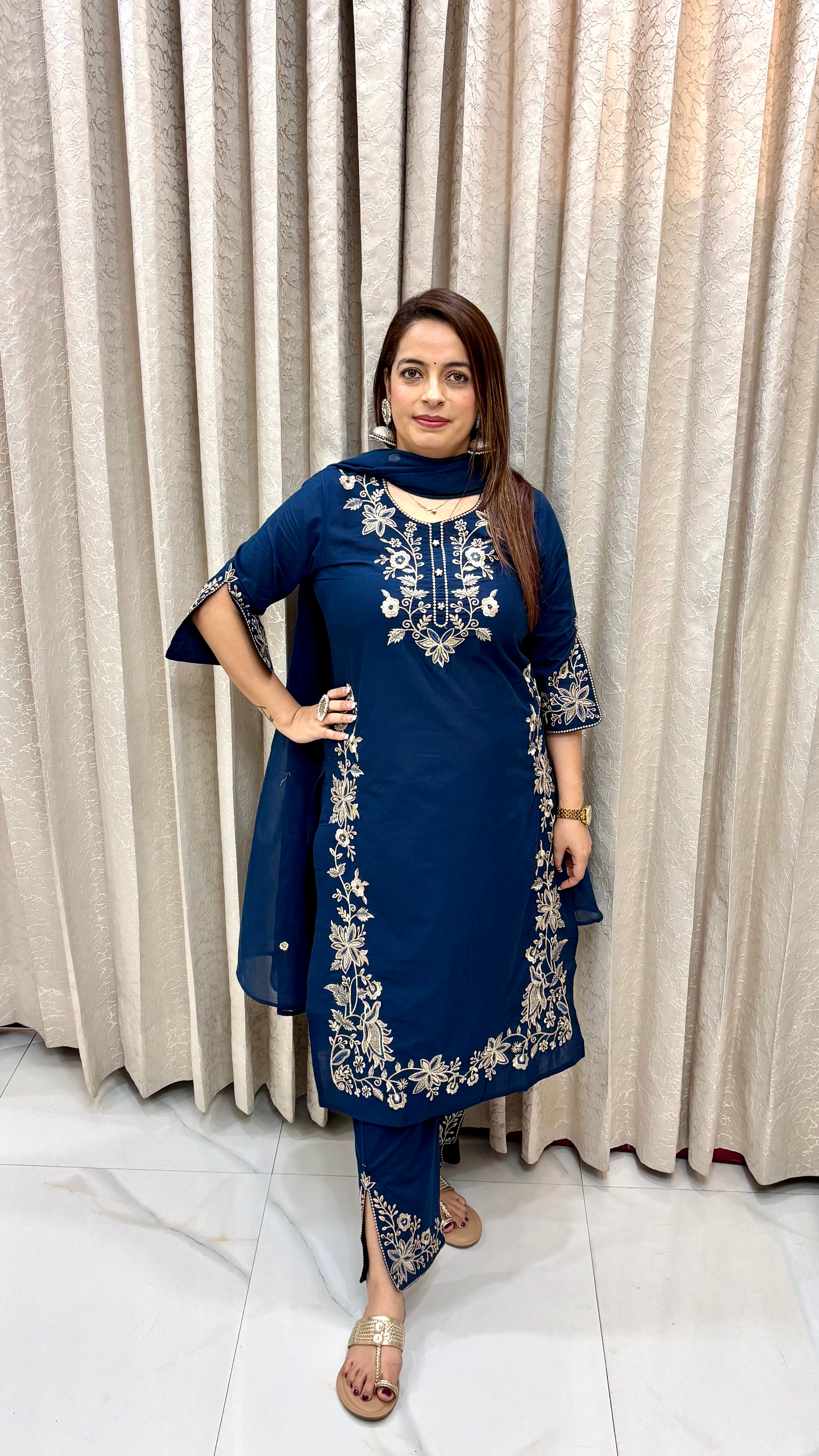 Pure Cotton Embroidered Suit