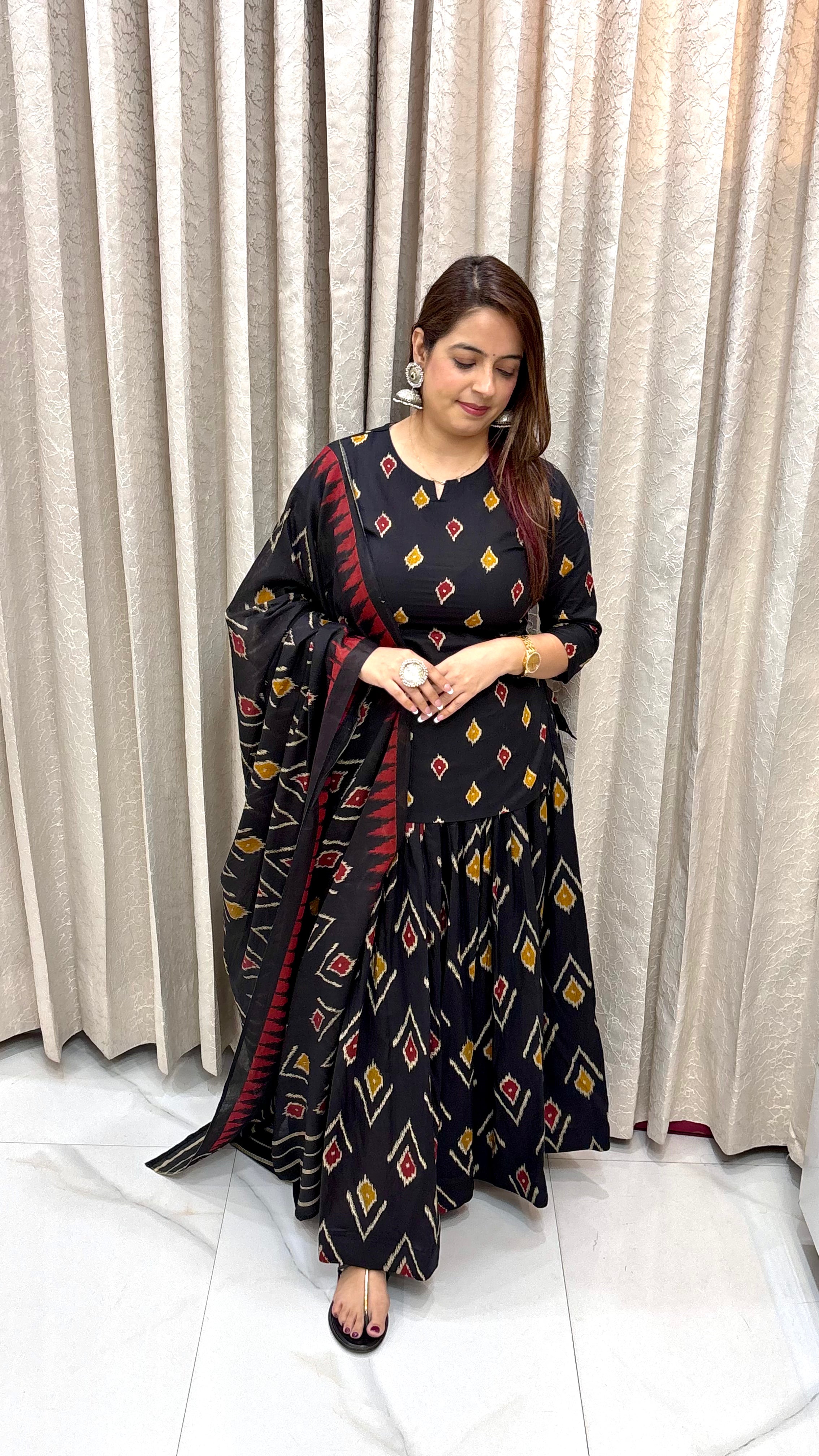 The Pure Cotton Printed Ghagra Choli with Round V-Slit Neckline