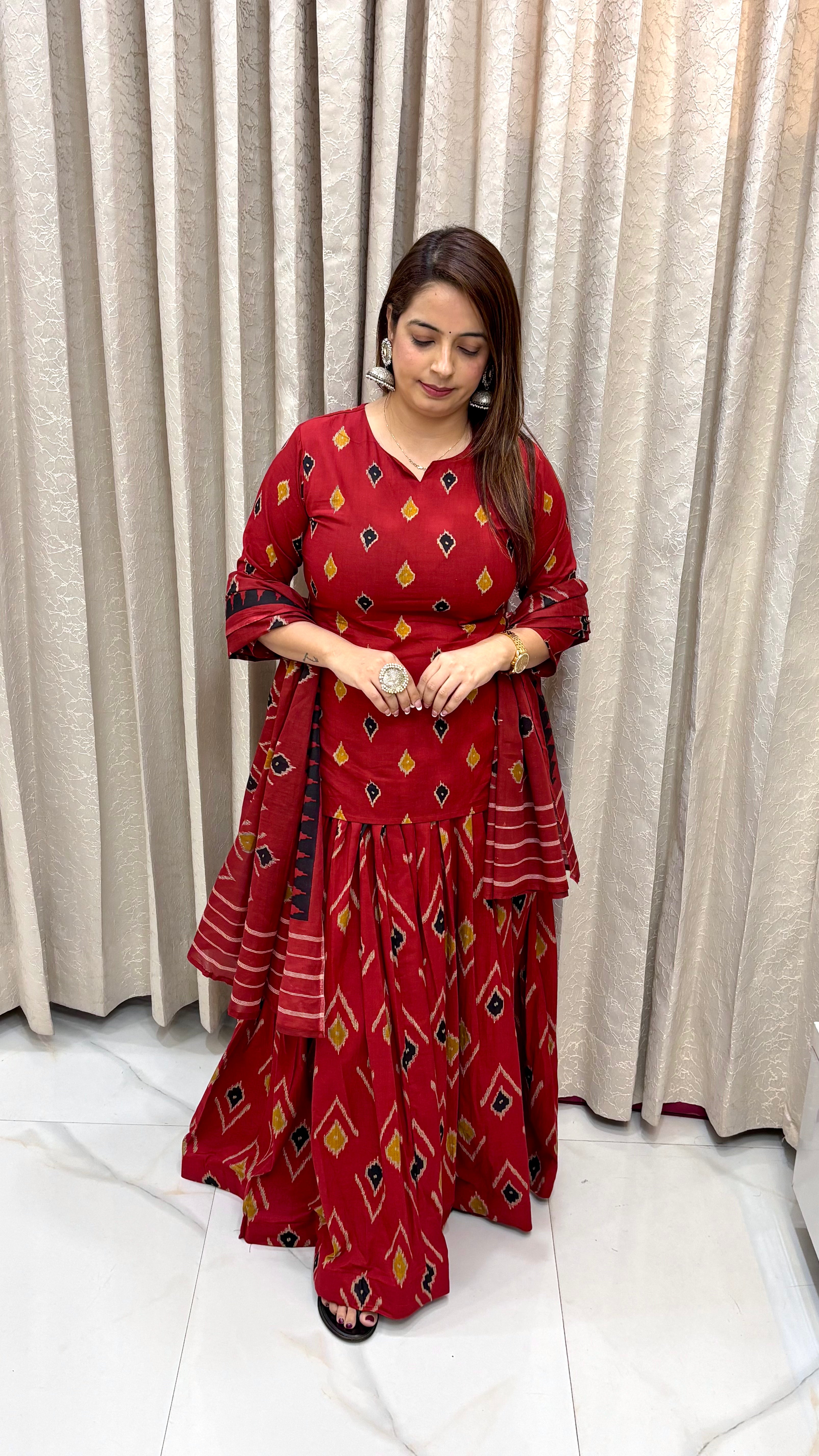 The Pure Cotton Printed Ghagra Choli with Round V-Slit Neckline