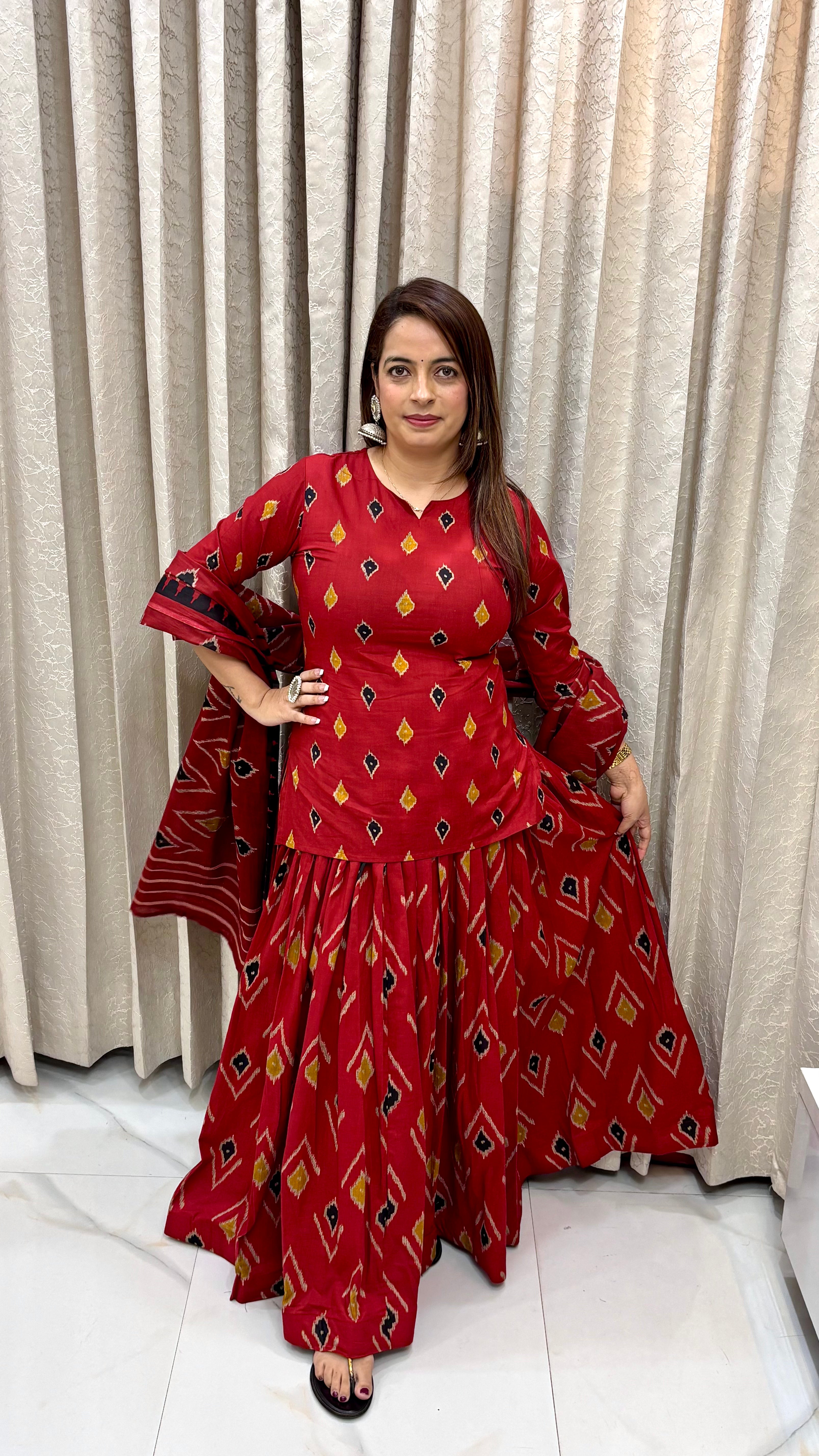 The Pure Cotton Printed Ghagra Choli with Round V-Slit Neckline