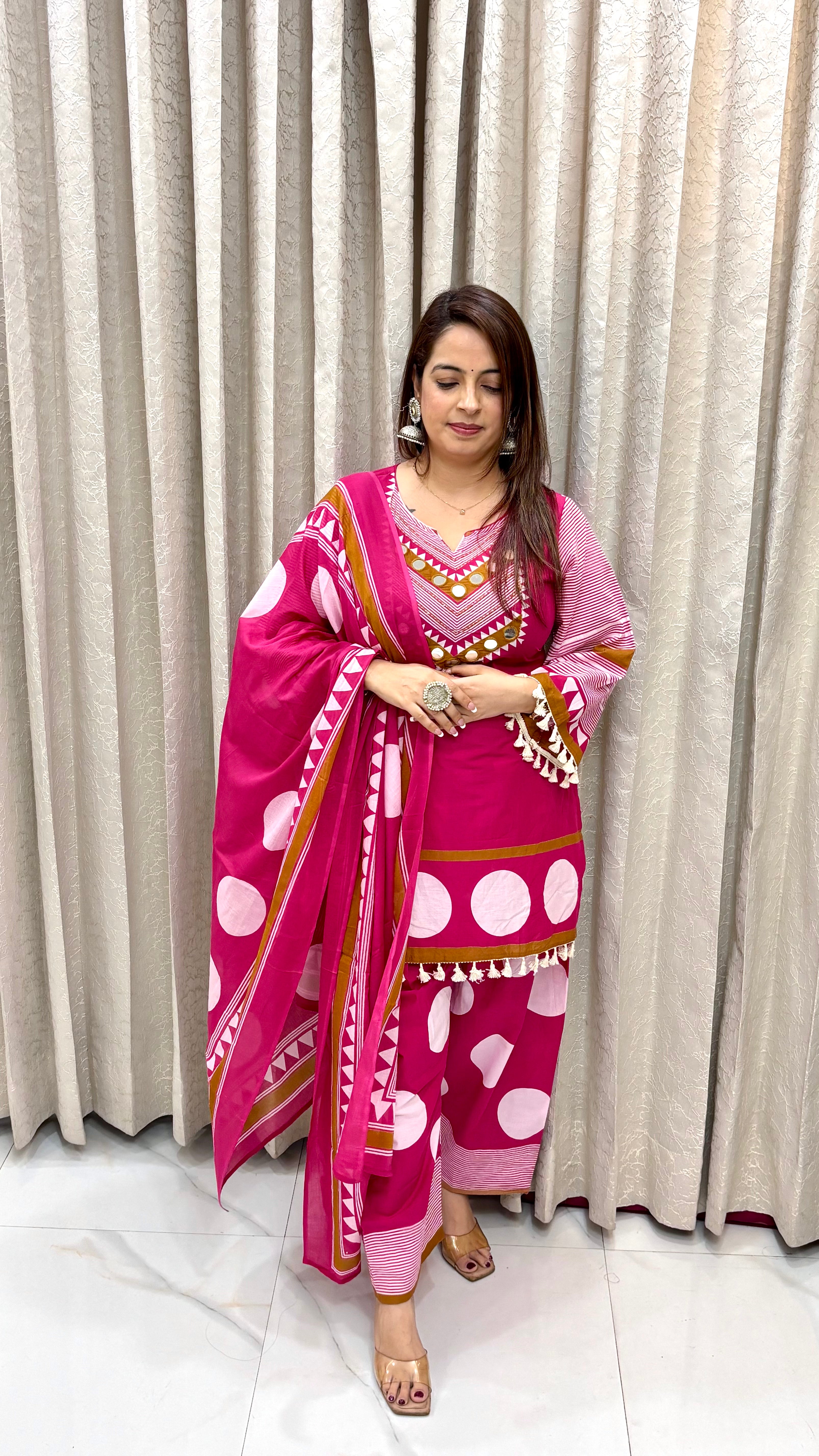 The Pure Cotton Real Mirror Work Suit with Viral Cotton Farshi Salwar