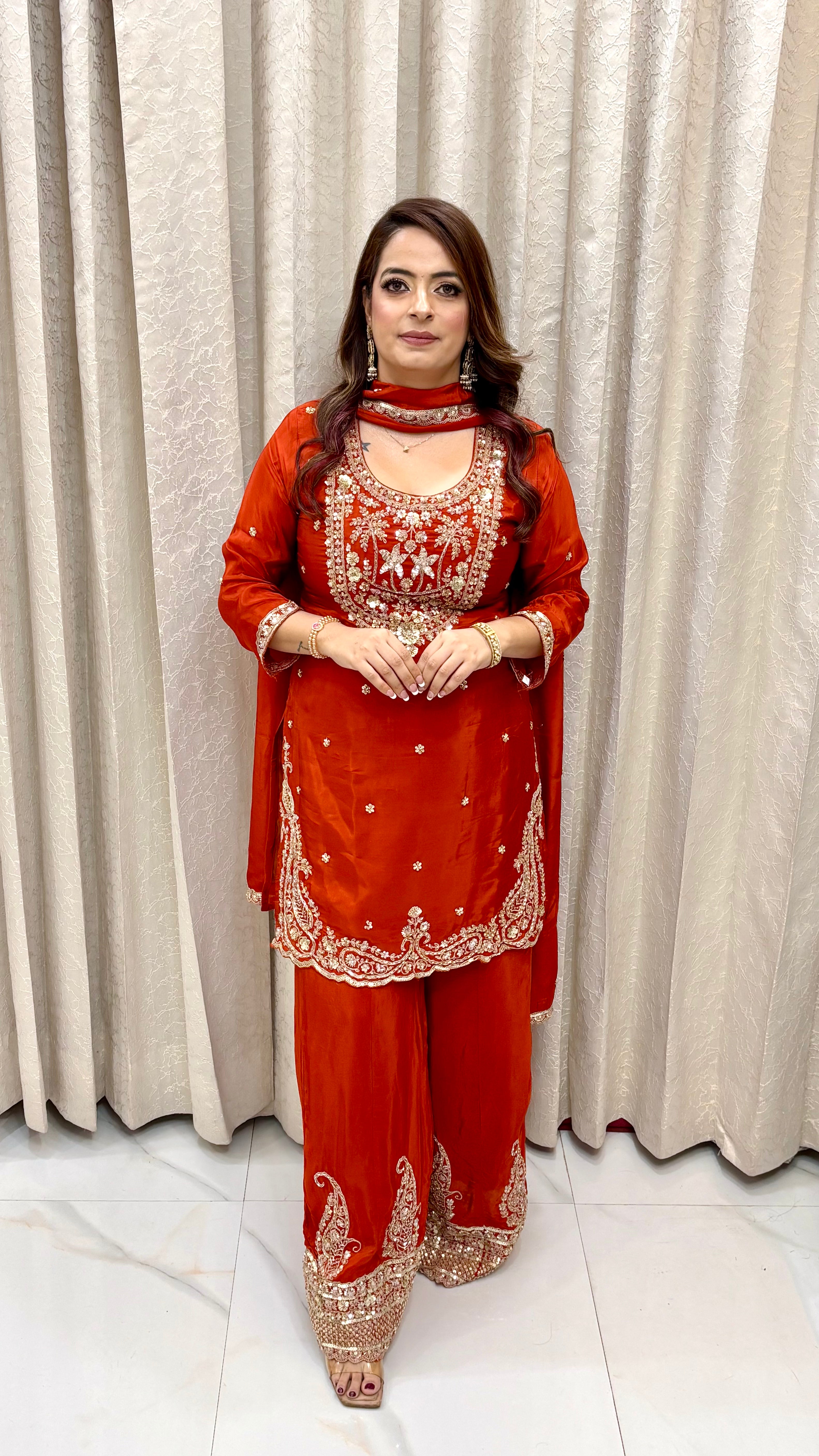 The Crepe Silk Cutdana  Zari Suit with Kaliya Flared Divider