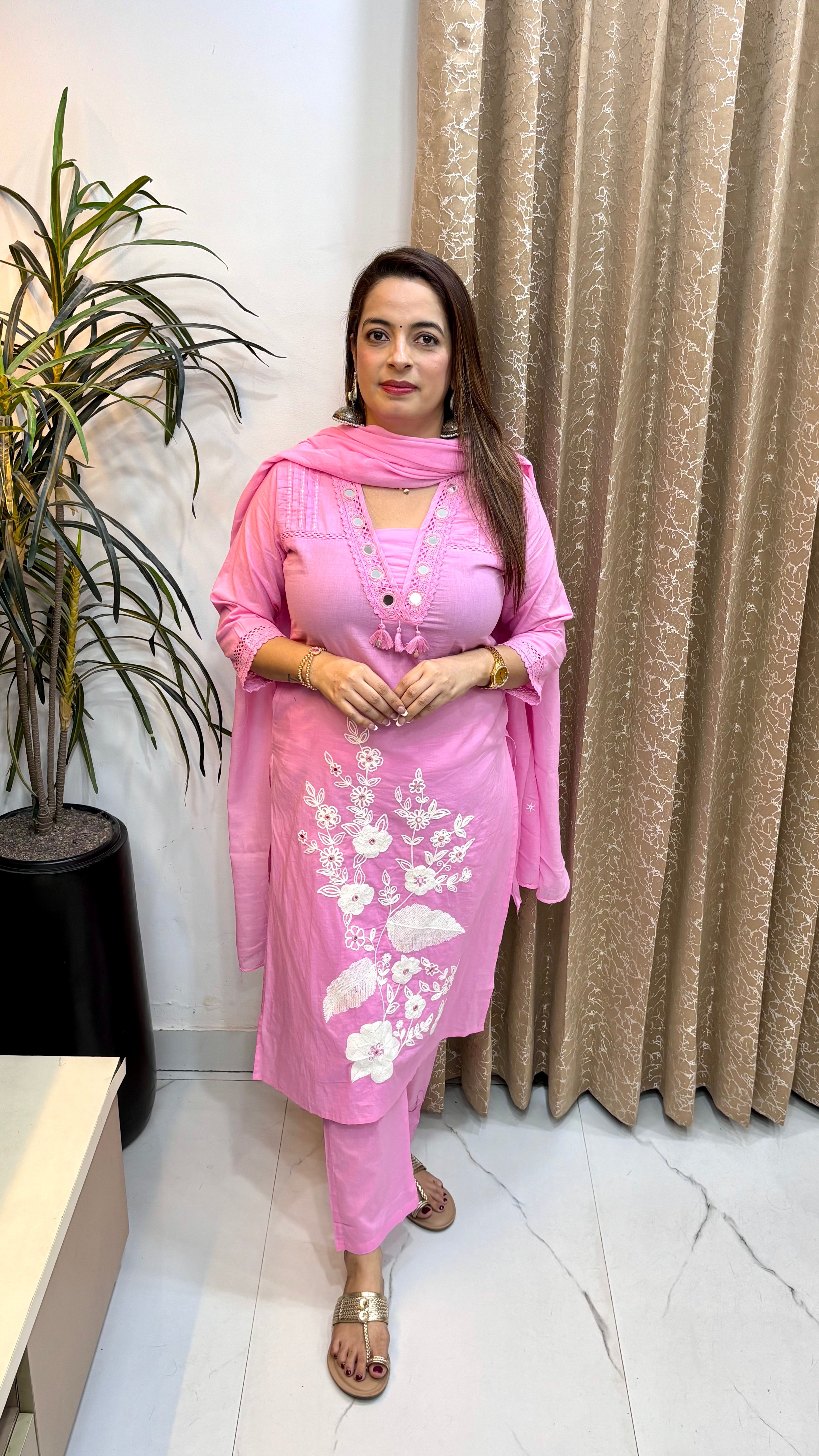 The Pure Cotton Suit with Crochet Lace, Pintex & Kantha Handwork