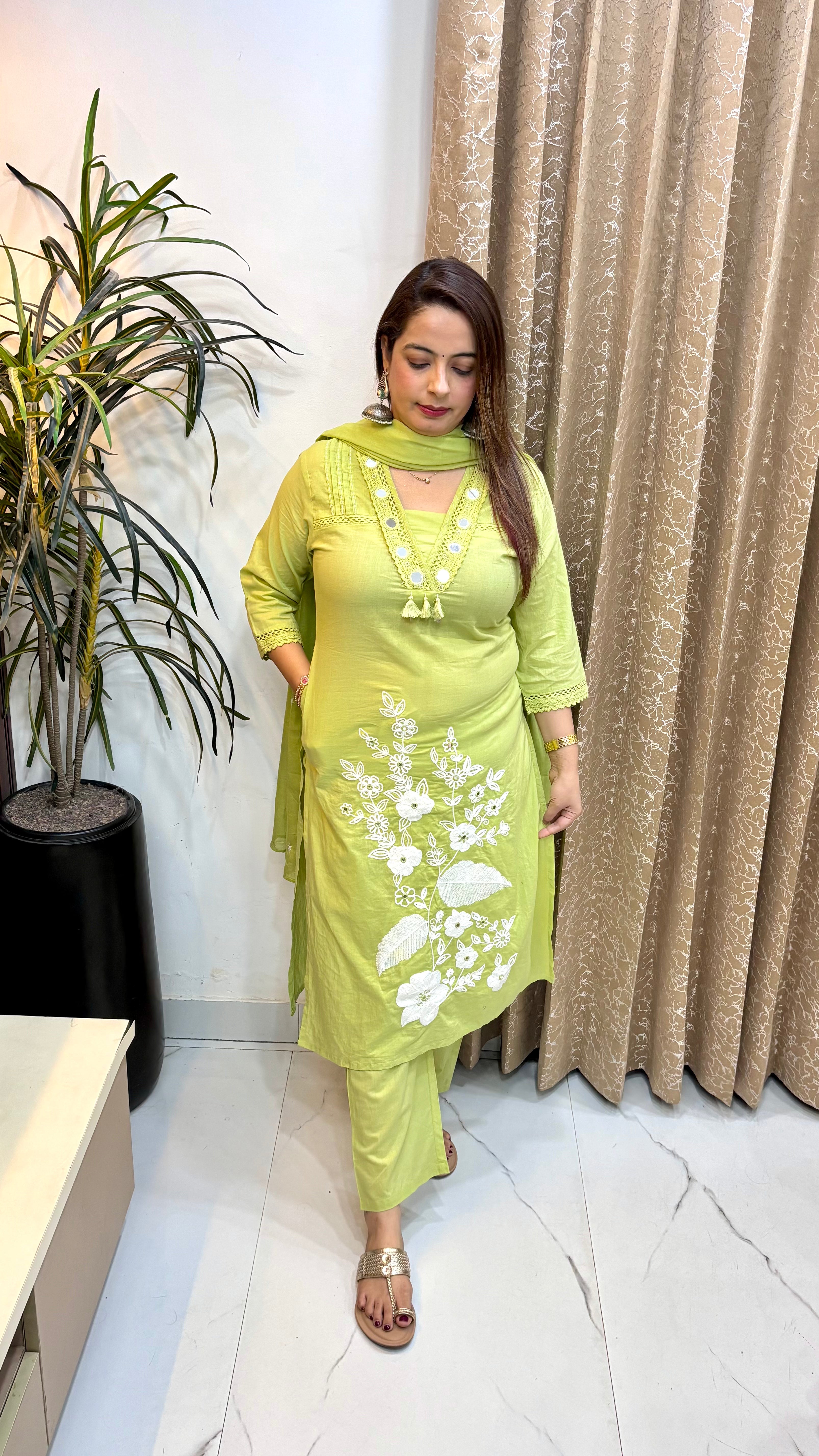 The Pure Cotton Suit with Crochet Lace, Pintex & Kantha Handwork
