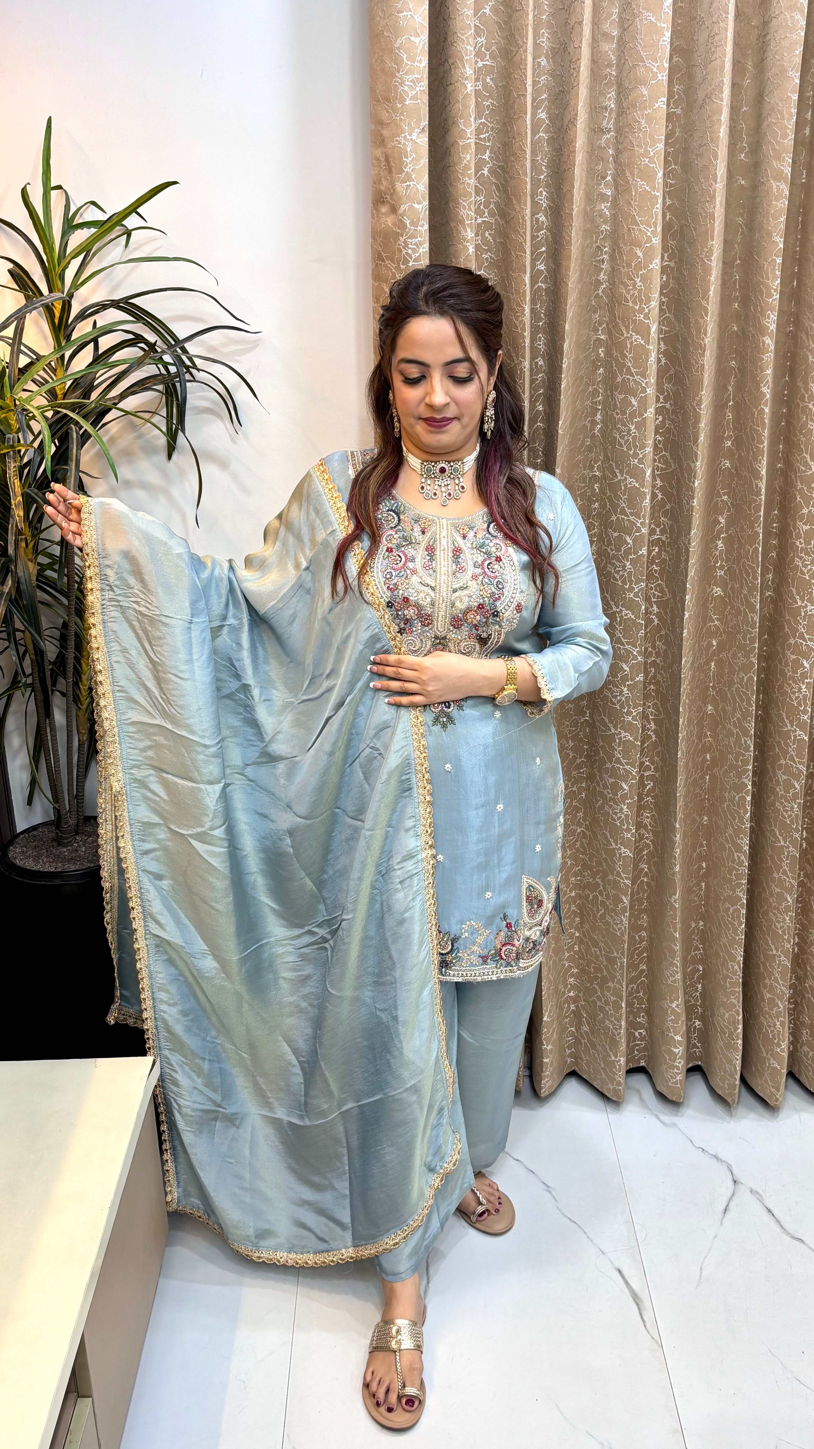 The Organza Shimmer Suit with Rainbow Cutdana, Resham Thread & Sequin Work