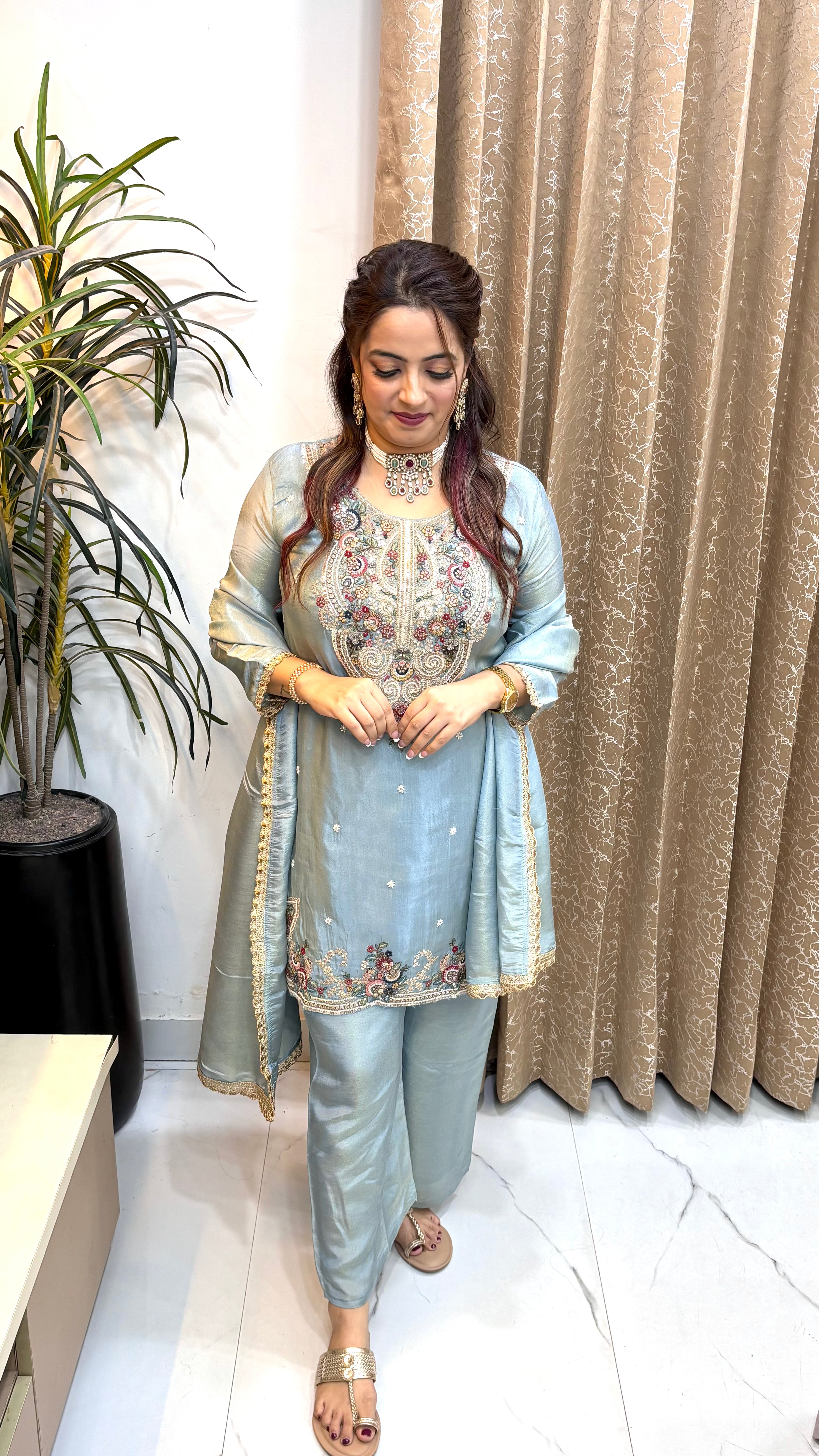 The Organza Shimmer Suit with Rainbow Cutdana, Resham Thread & Sequin Work