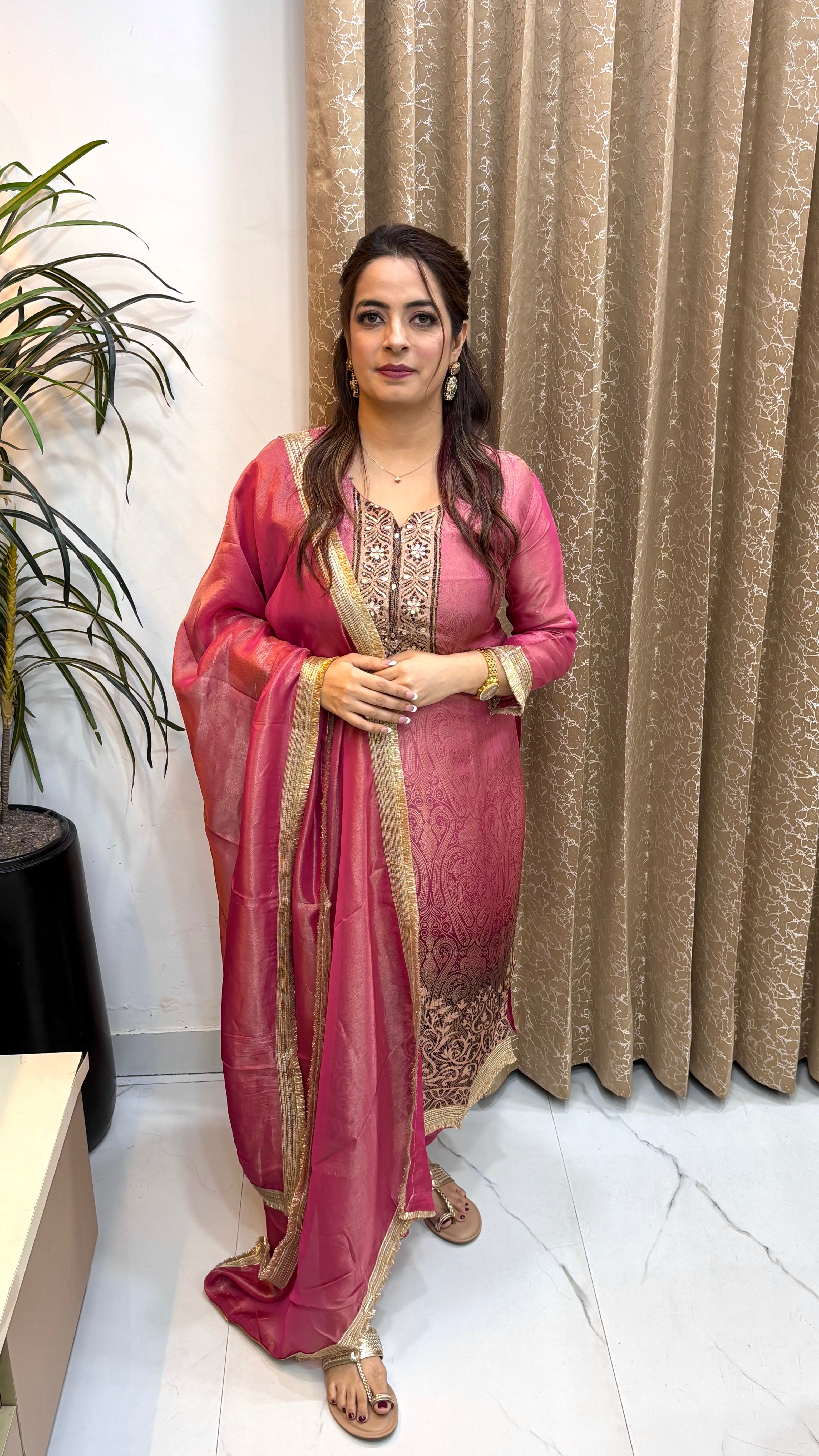 The Dual-Shade Organza Shimmer Banarasi Suit with Zardozi Work