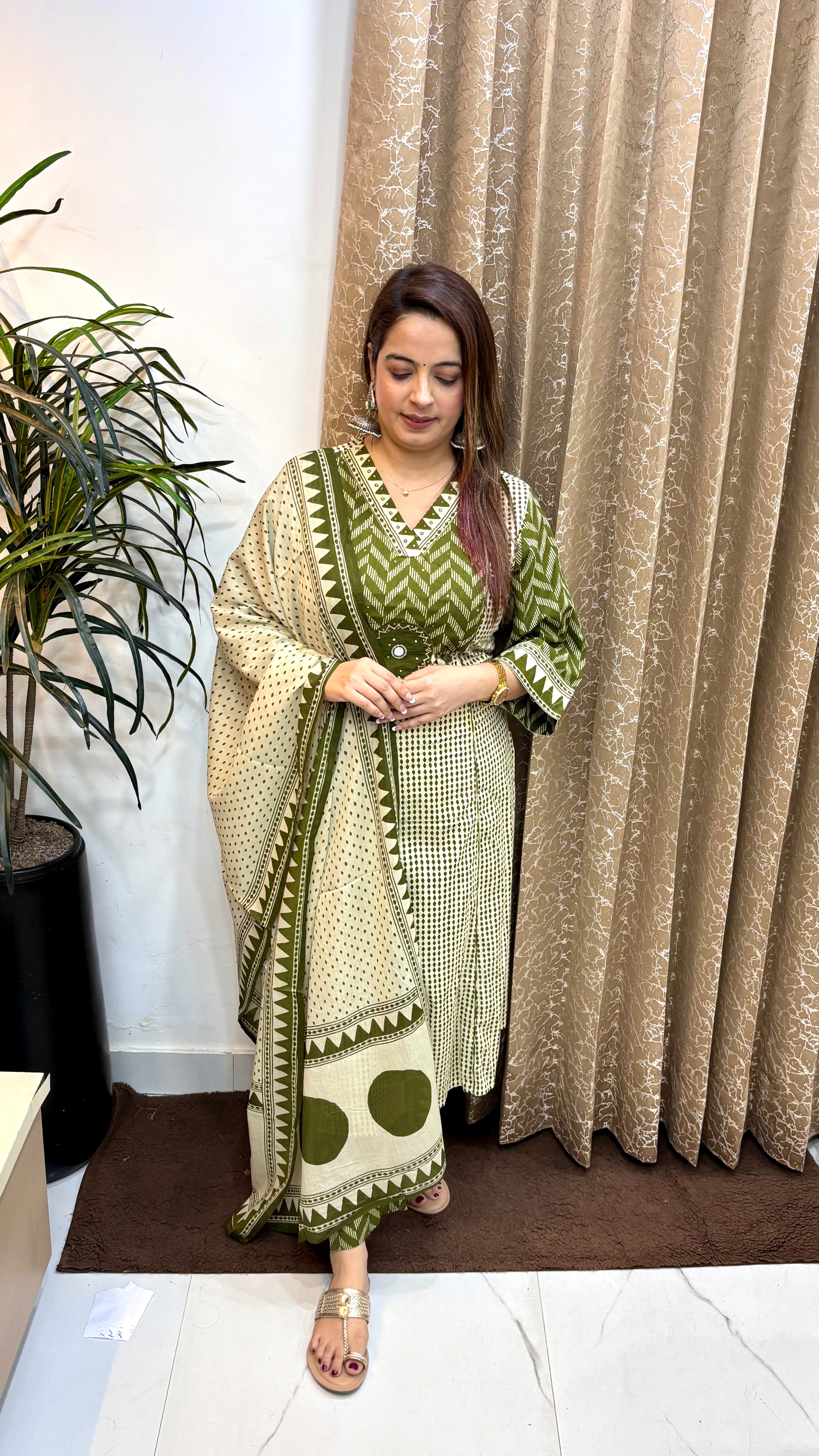 Pure Cotton Polka Dot Suit Set with Applique & Kodi Work