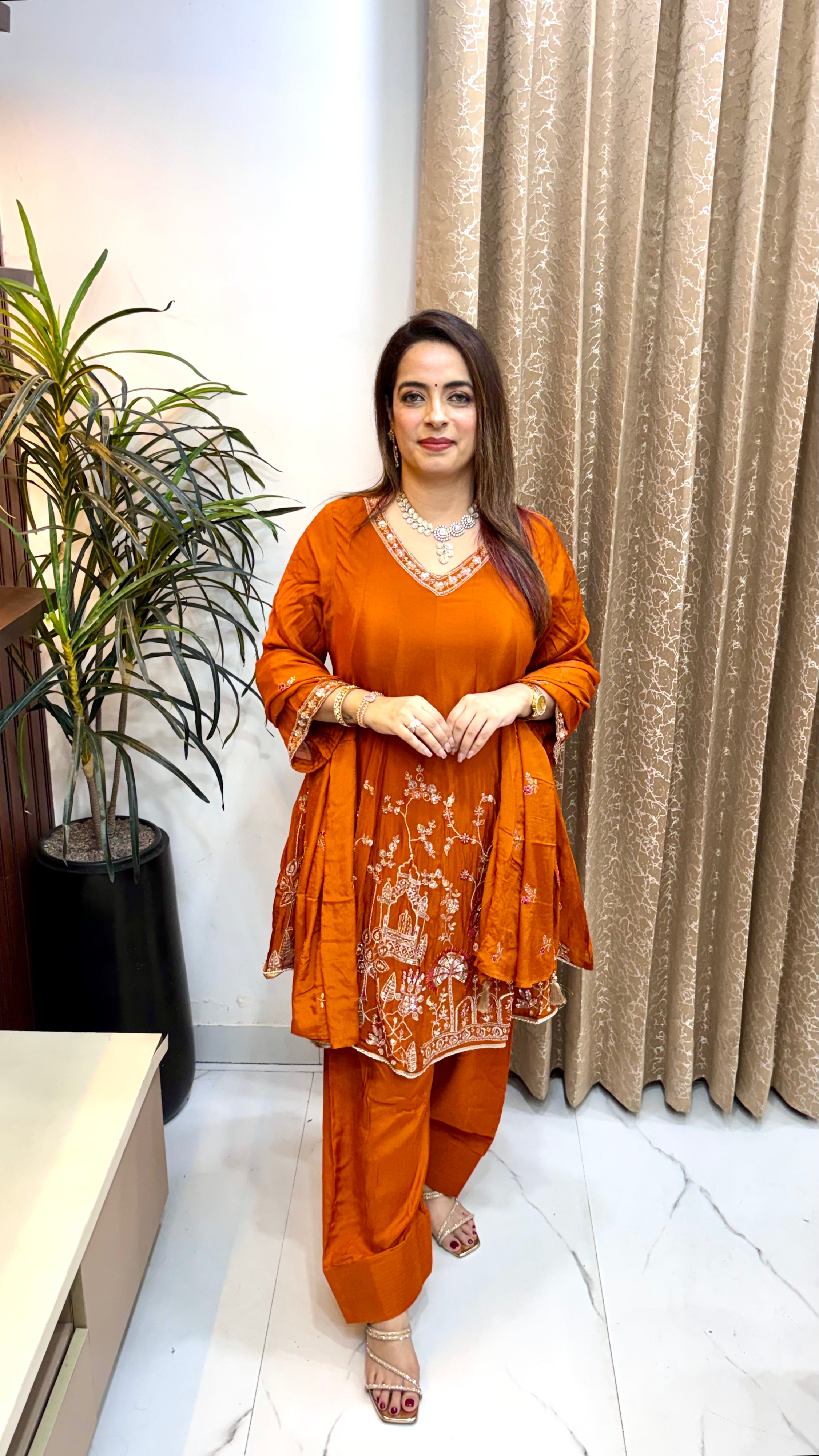 Pure Chinon Anarkali Suit with Heavy Gota, Zardozi, Cutwork & Viral Farshi Salwar