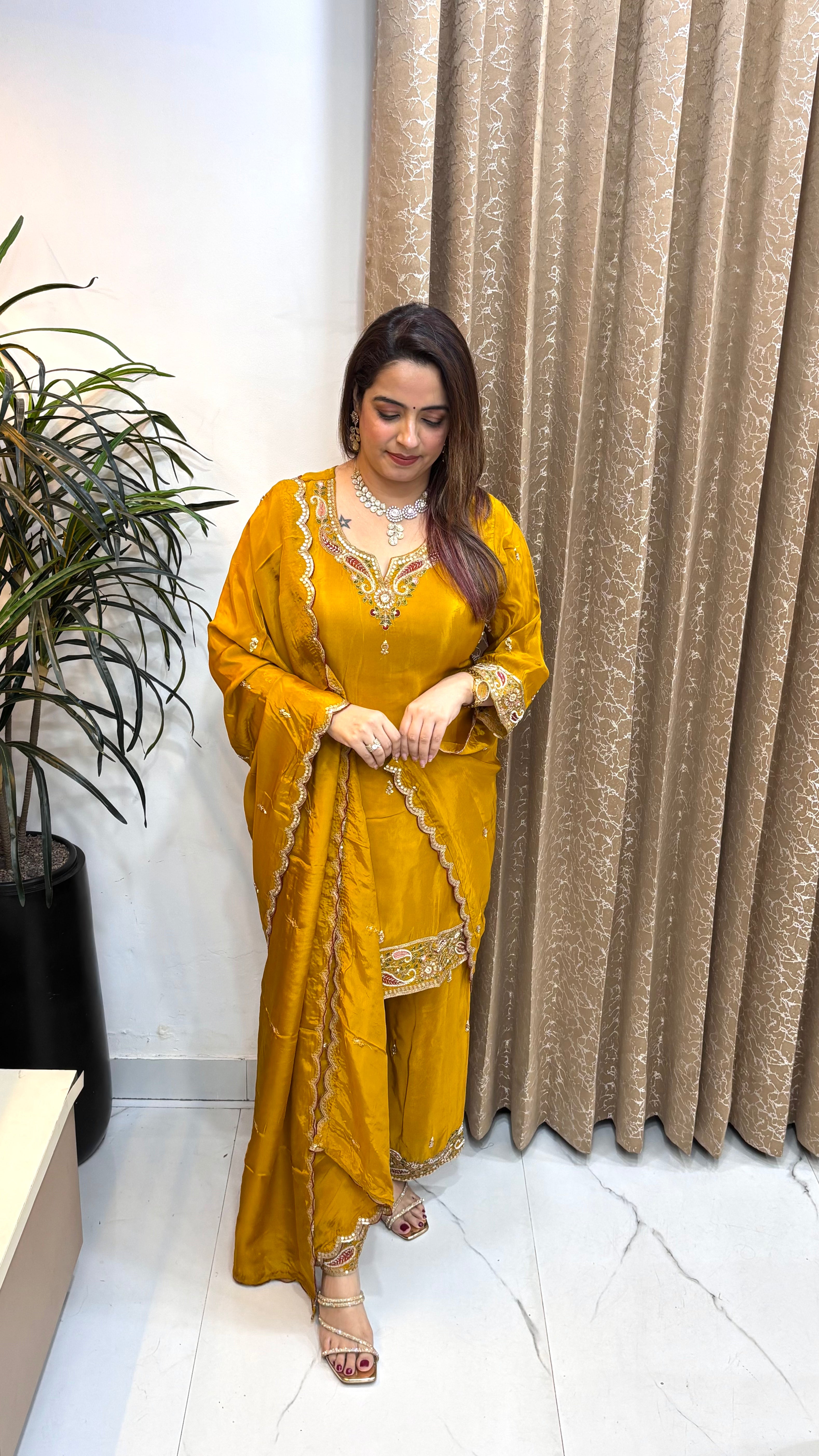 Pure Crepe Suit with Kunjas, Cutdana, Zardozi, Sequin Work & Cutwork Dupatta