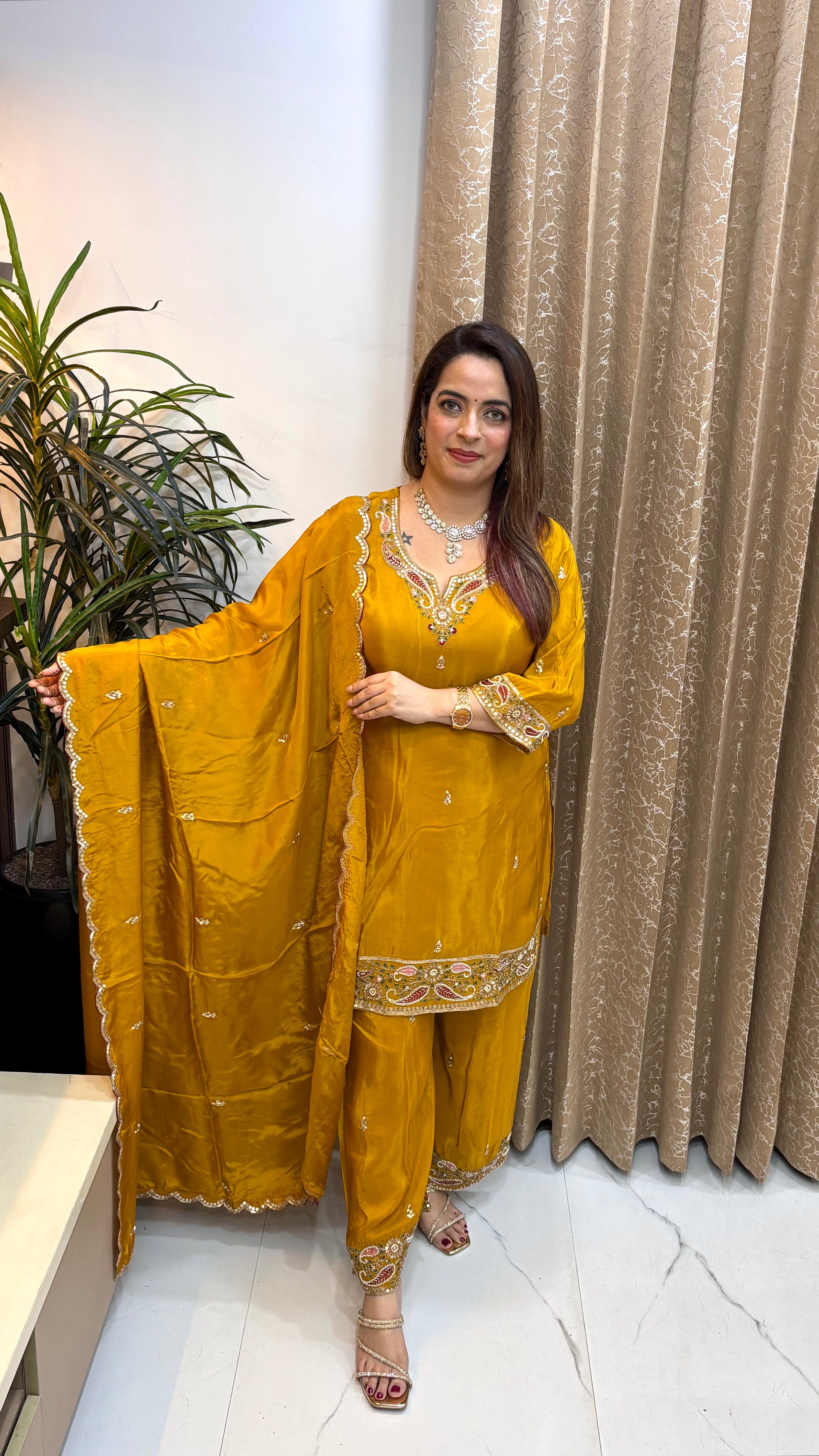 Pure Crepe Suit with Kunjas, Cutdana, Zardozi, Sequin Work & Cutwork Dupatta