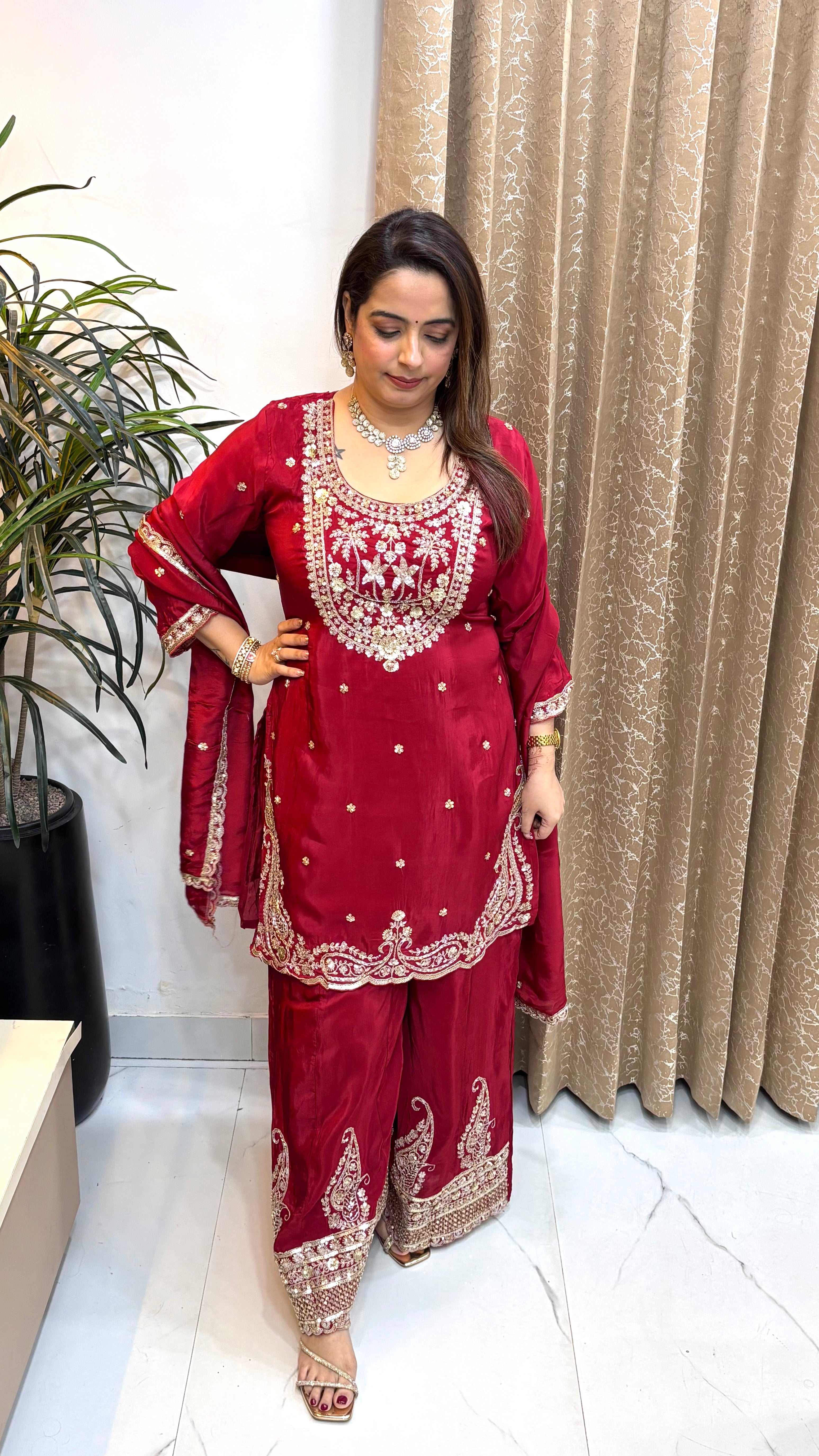 Pure Crepe Suit with Cutdana, Sequin Embroidery & Cutwork Dupatta