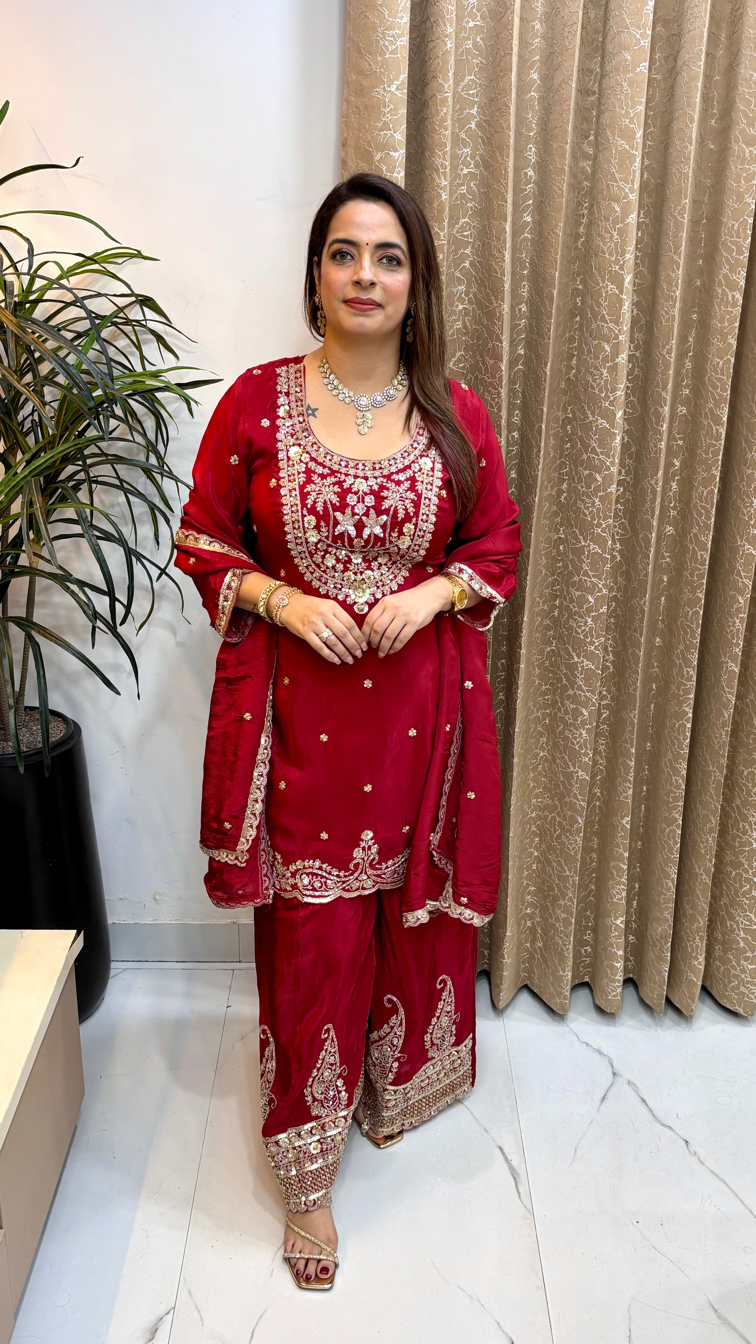 Pure Crepe Suit with Cutdana, Sequin Embroidery & Cutwork Dupatta