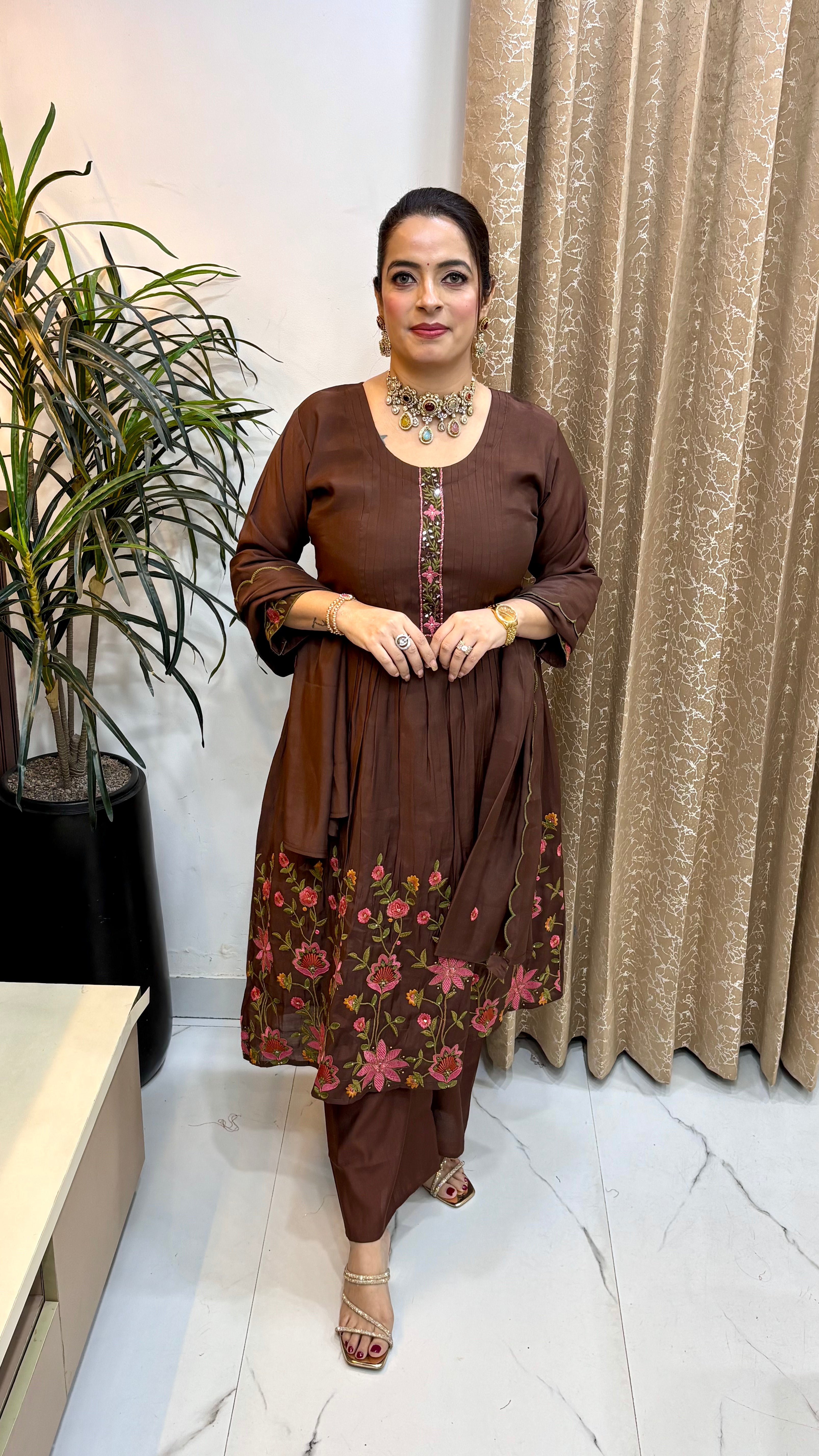 Mul Chanderi Suit with Resham Embroidery & Cutwork Dupatta