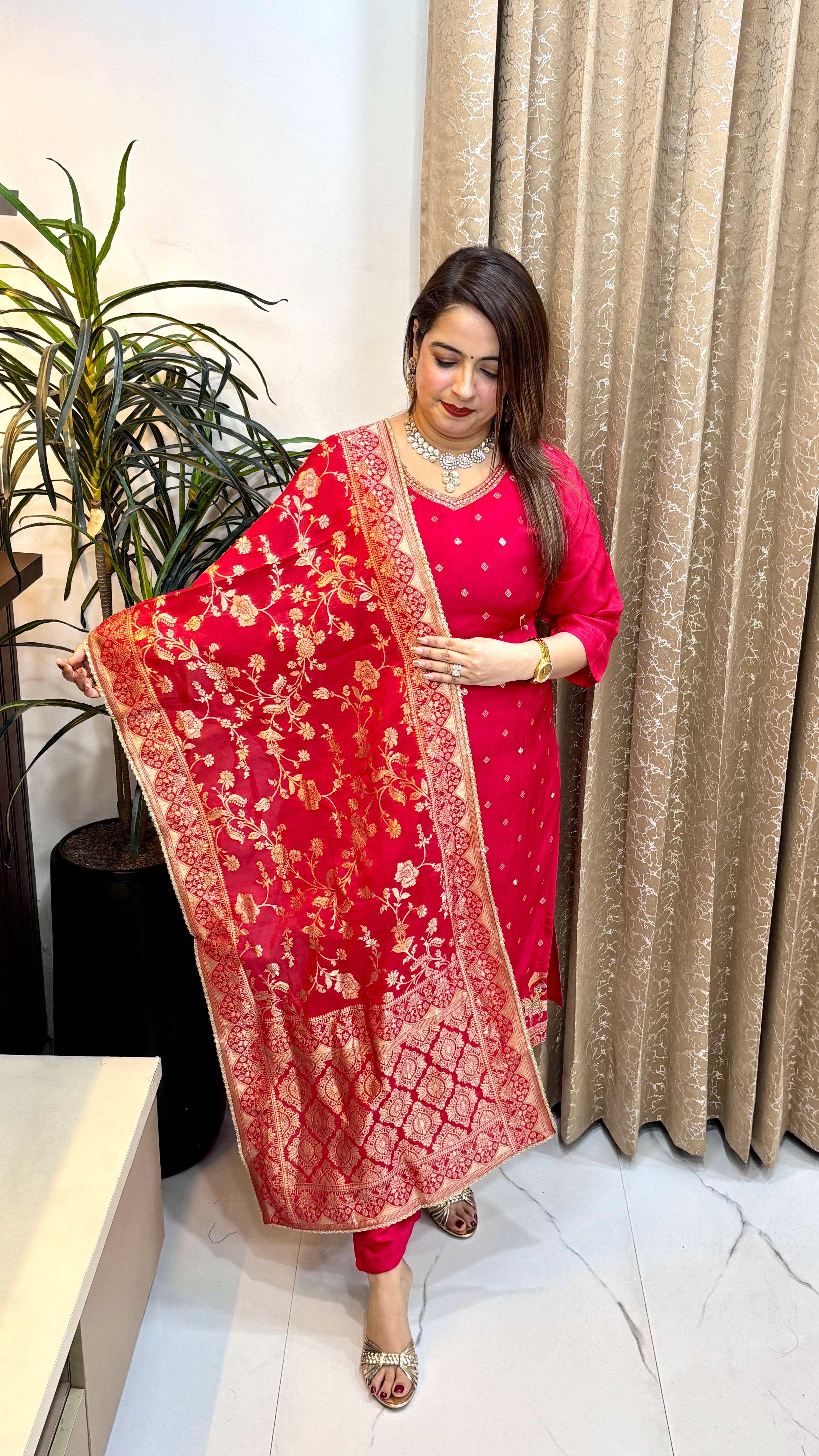 "Doli Wala Suit" Pure Banarasi Silk Suit with Madhubani Art & Embroidered Detailing