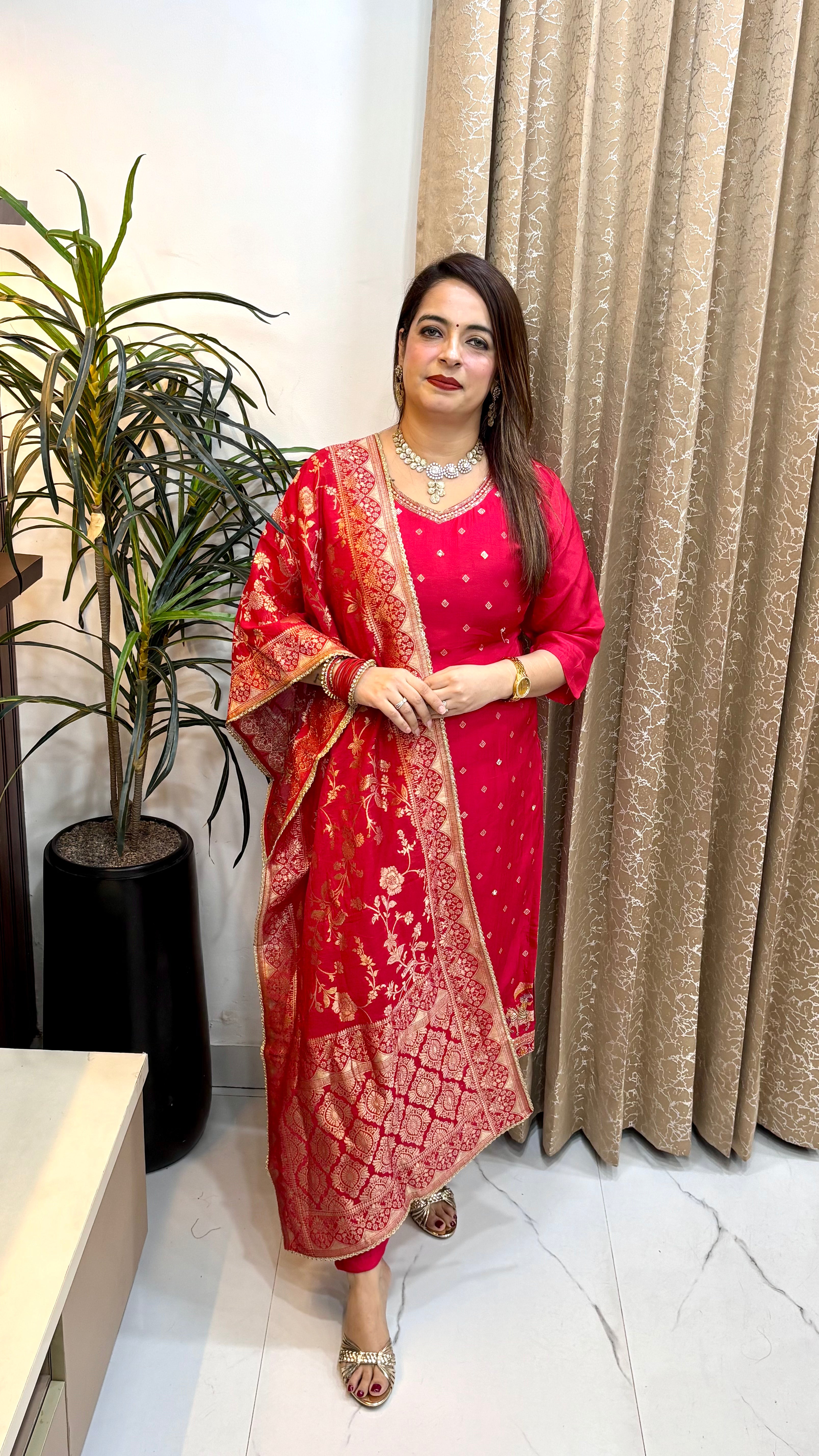 "Doli Wala Suit" Pure Banarasi Silk Suit with Madhubani Art & Embroidered Detailing