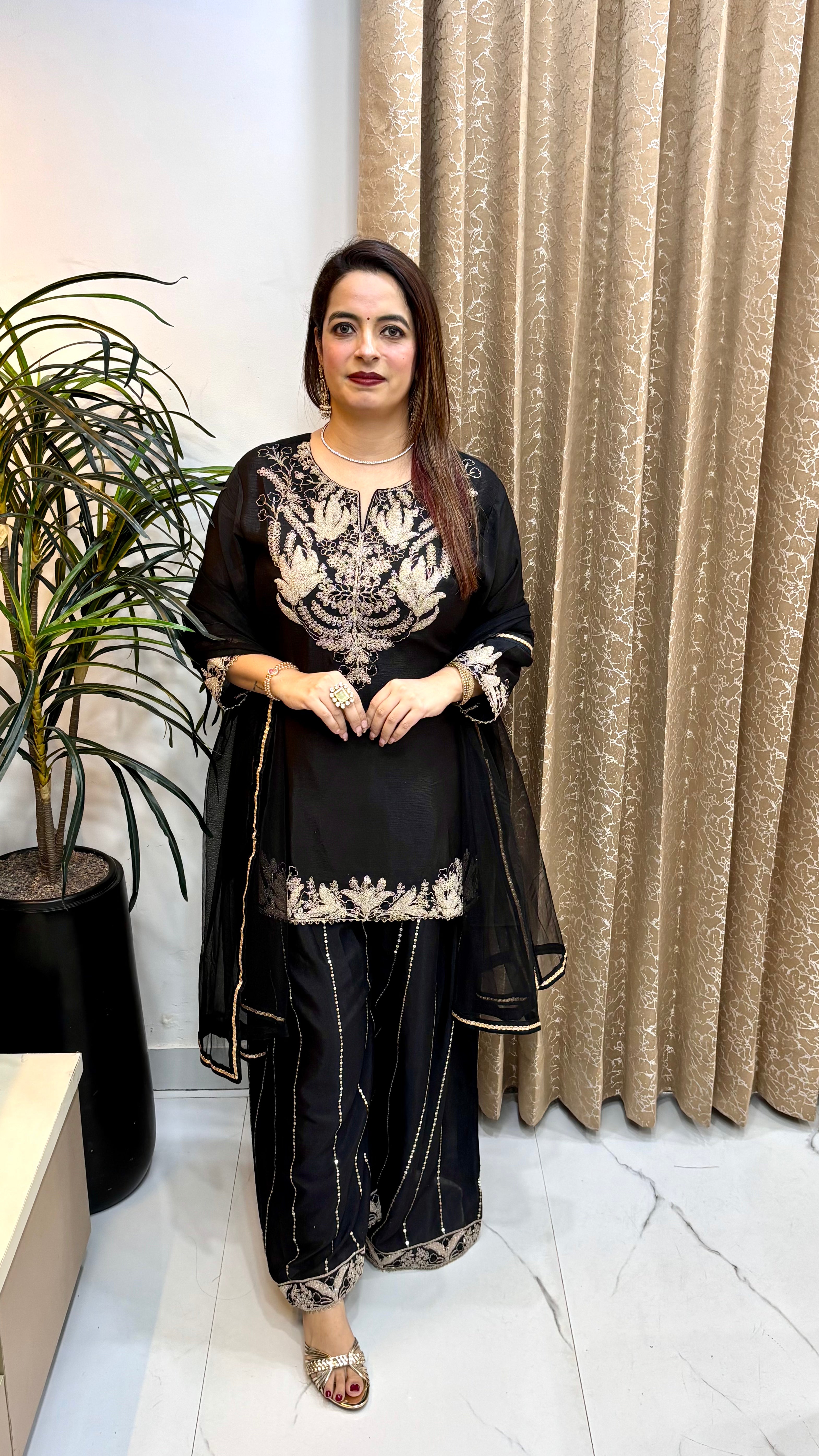 Pure Chinon Suit with Zardozi & Resham Work, Divider & Gota Net Dupatta