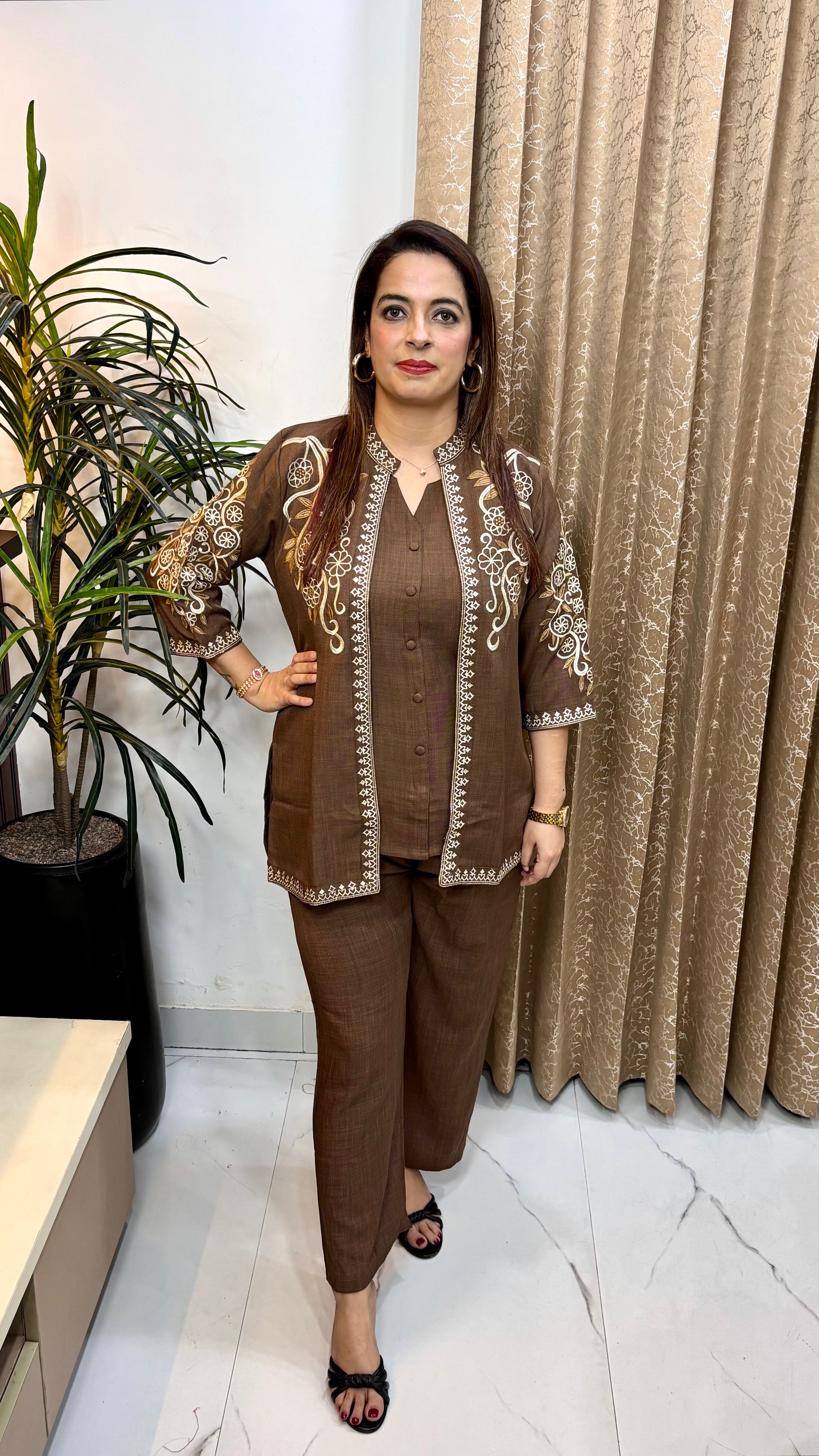 Pure Modal Co-Ord Set with Detachable Embroidered Shrug