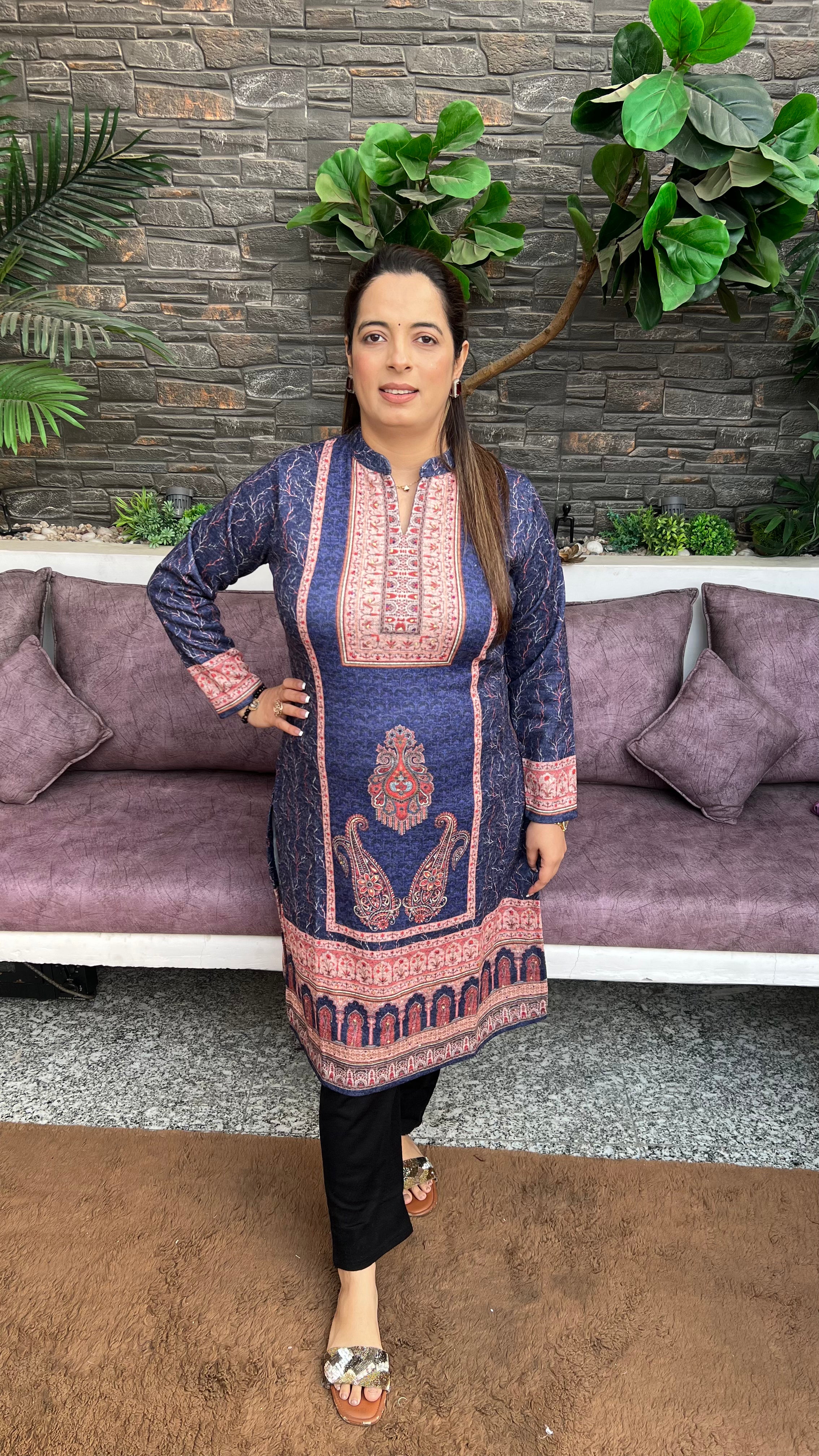 Contemporary Winter Kurta — Karachi Wool with Digital Print