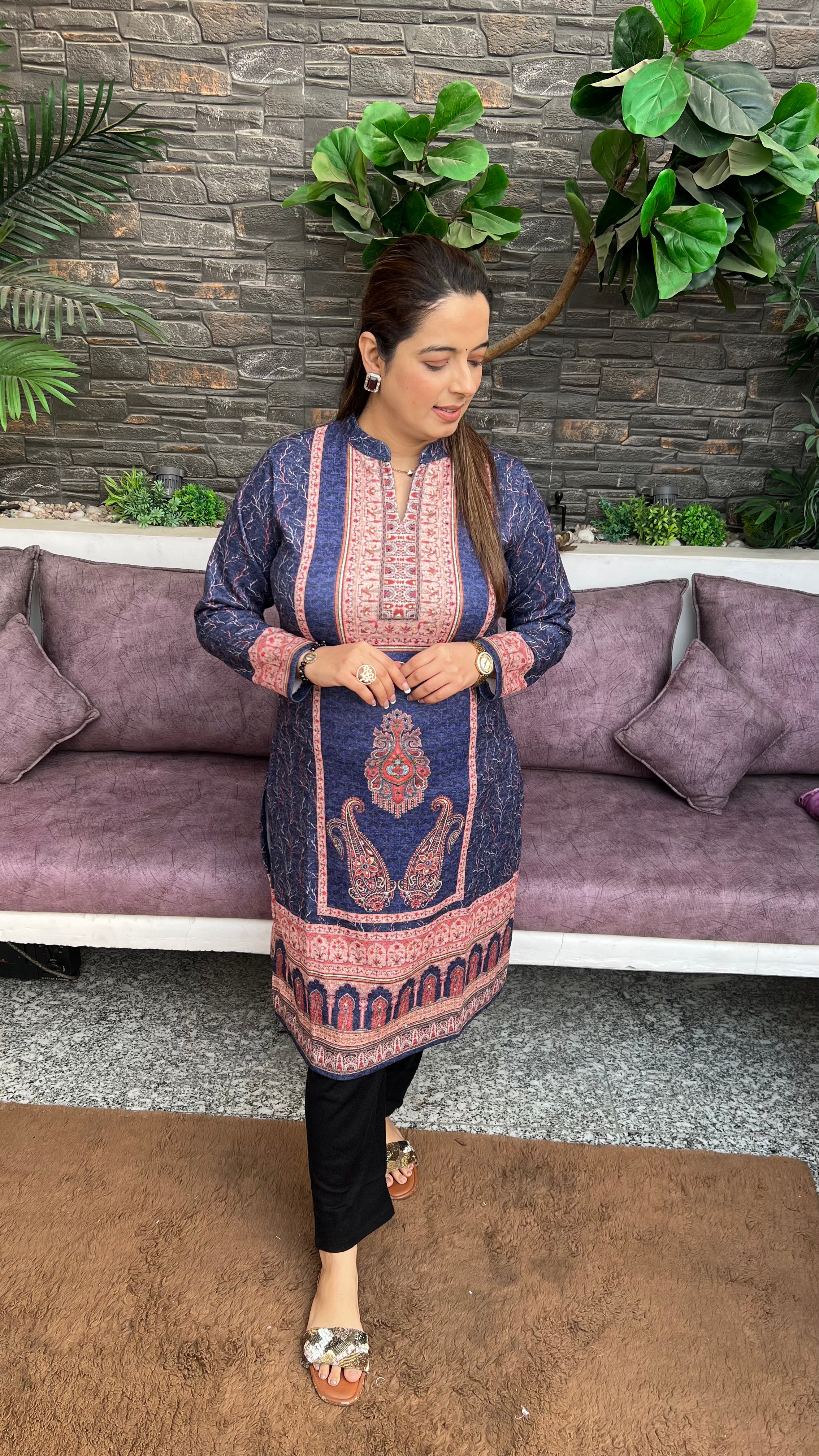 Contemporary Winter Kurta — Karachi Wool with Digital Print