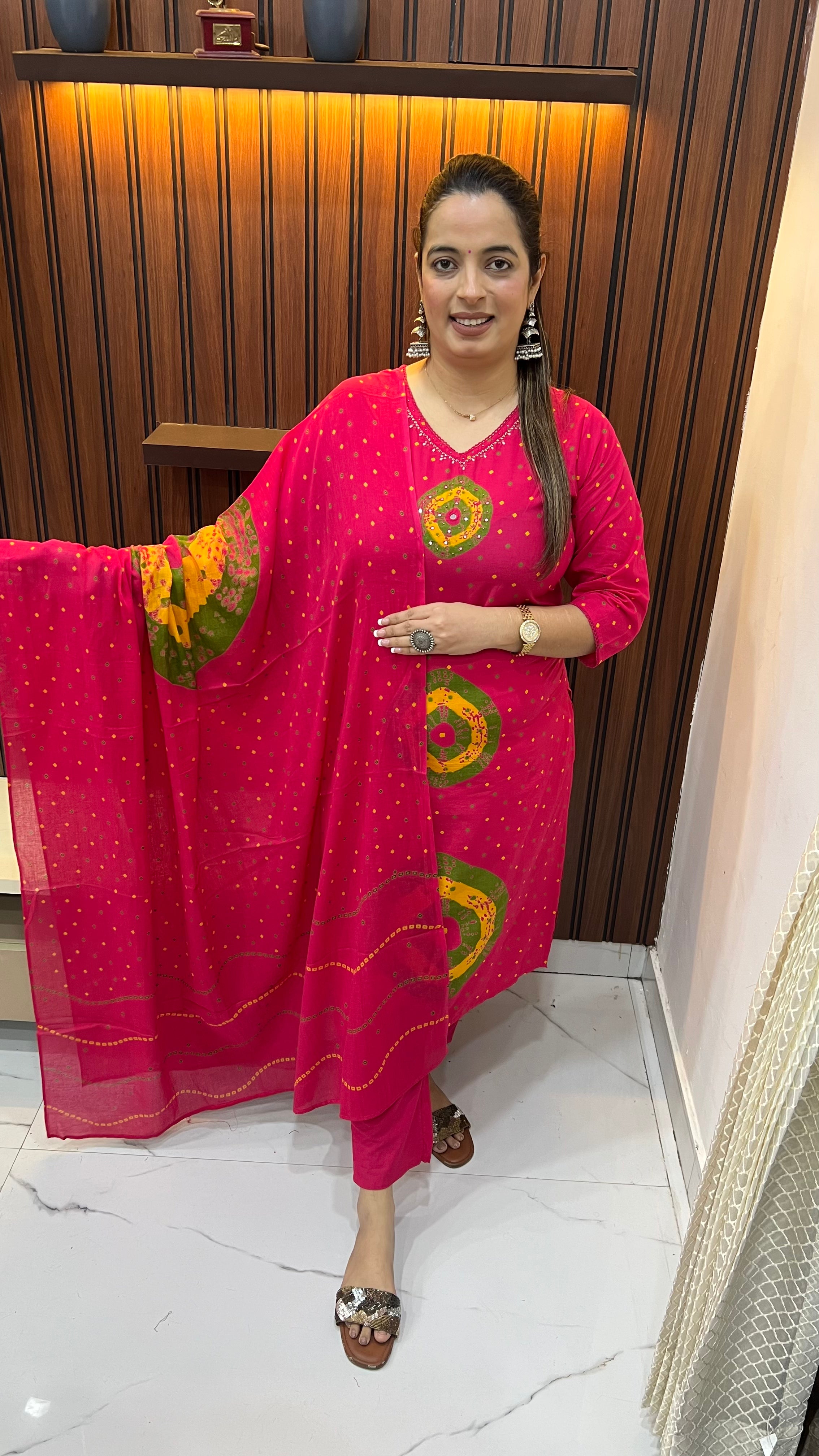 Pure Cotton Suit — Hand Embroidery with Bandhani Print