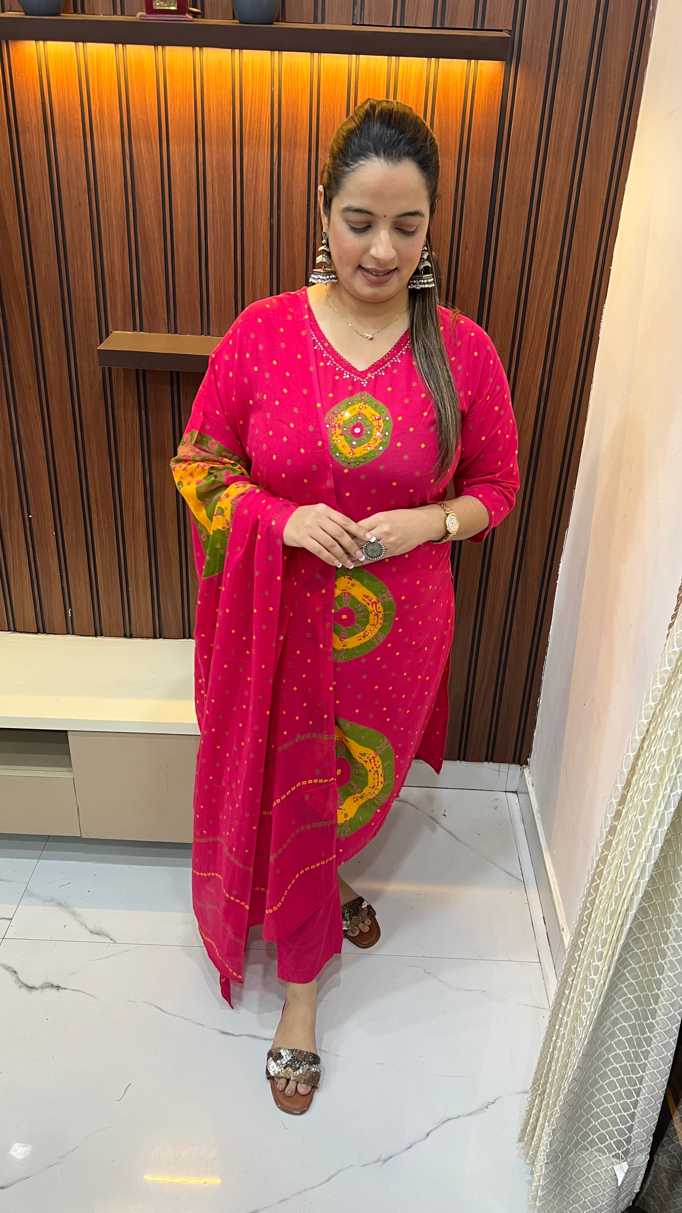 Pure Cotton Suit — Hand Embroidery with Bandhani Print