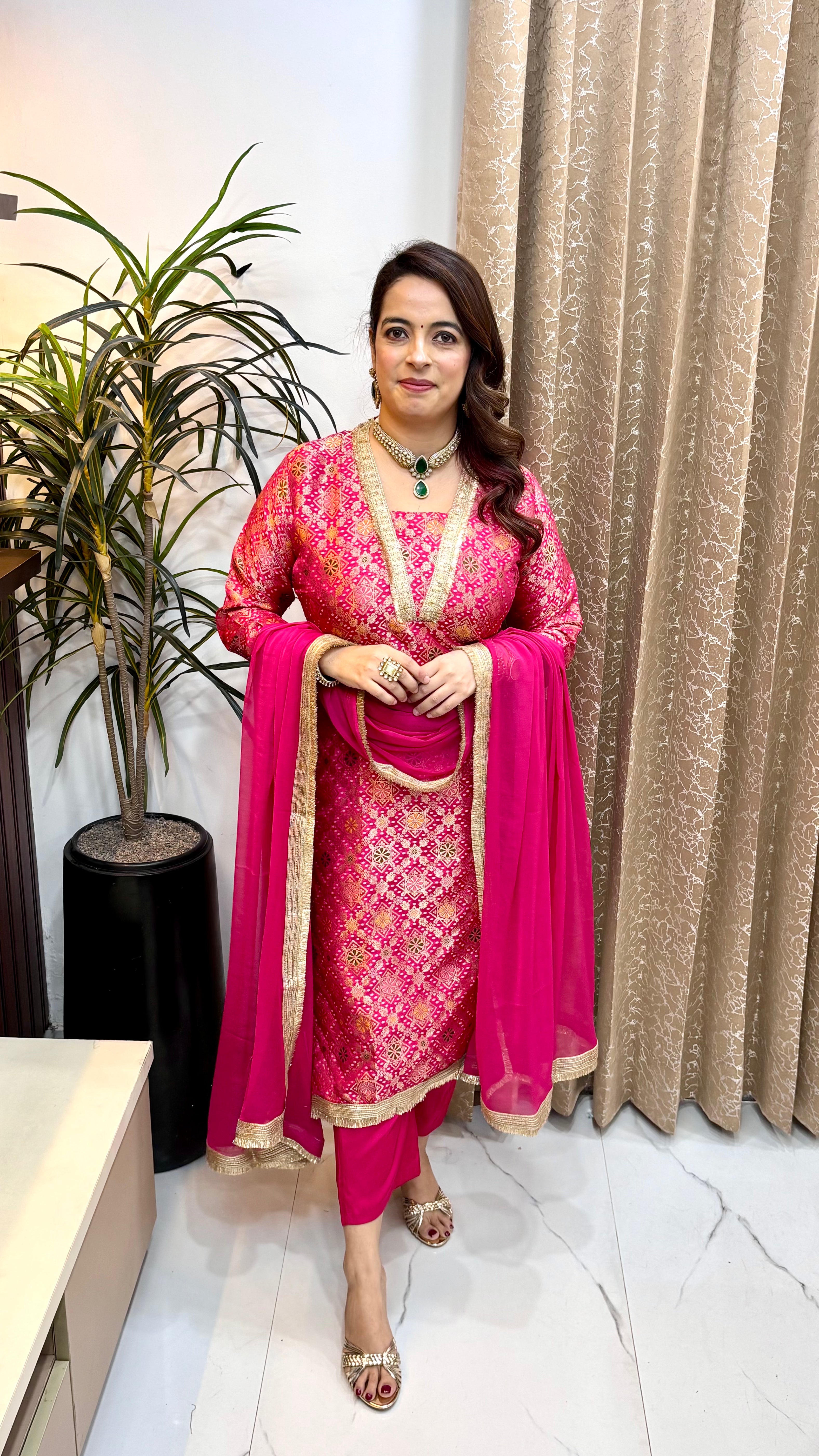 Pure Banarasi Silk Suit Set with Gotta Kinari Detailing & Chiffon Dupatta