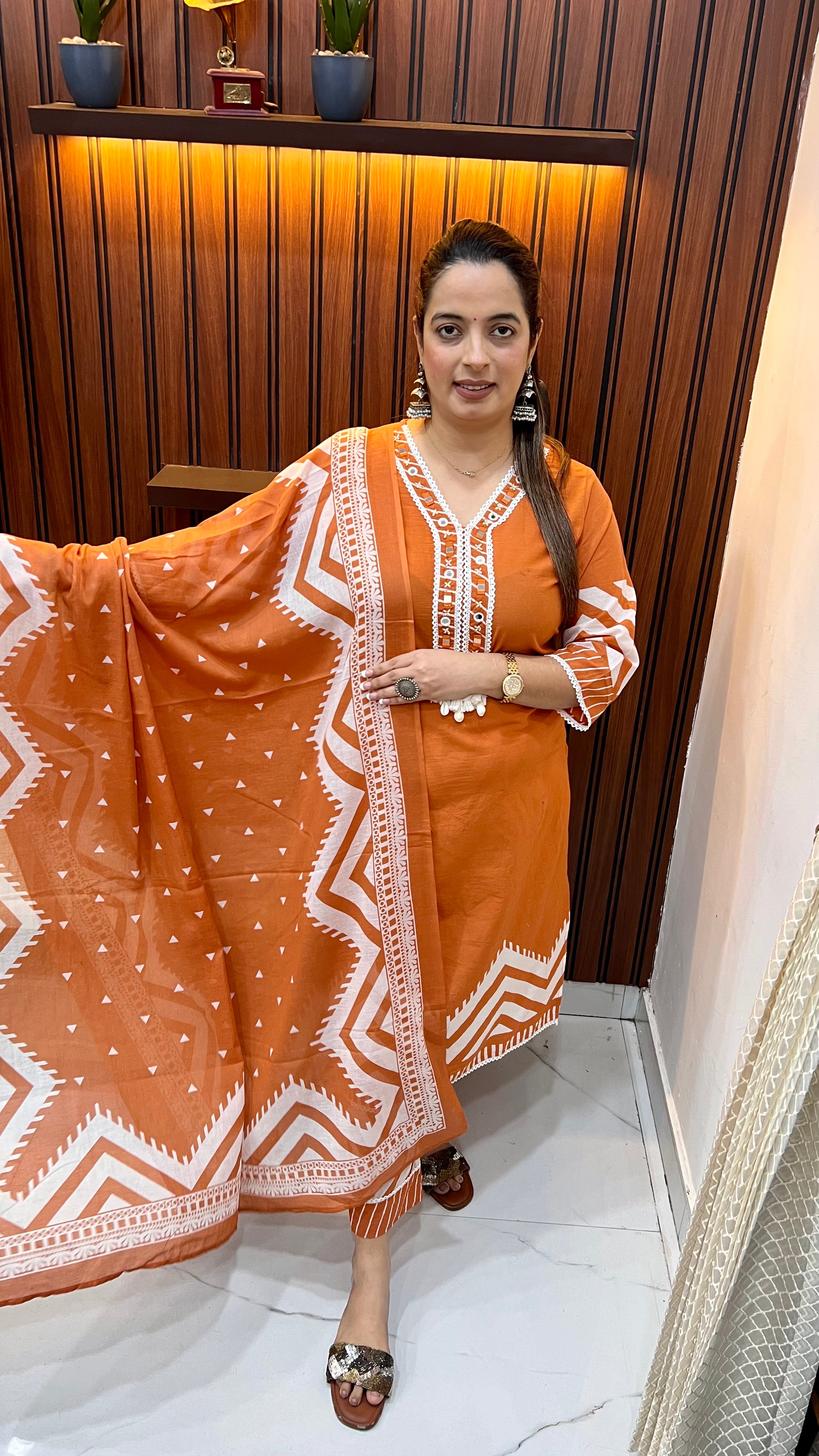 Cotton Crocheted Suit — Real Mirror Work with Handmade Tassels