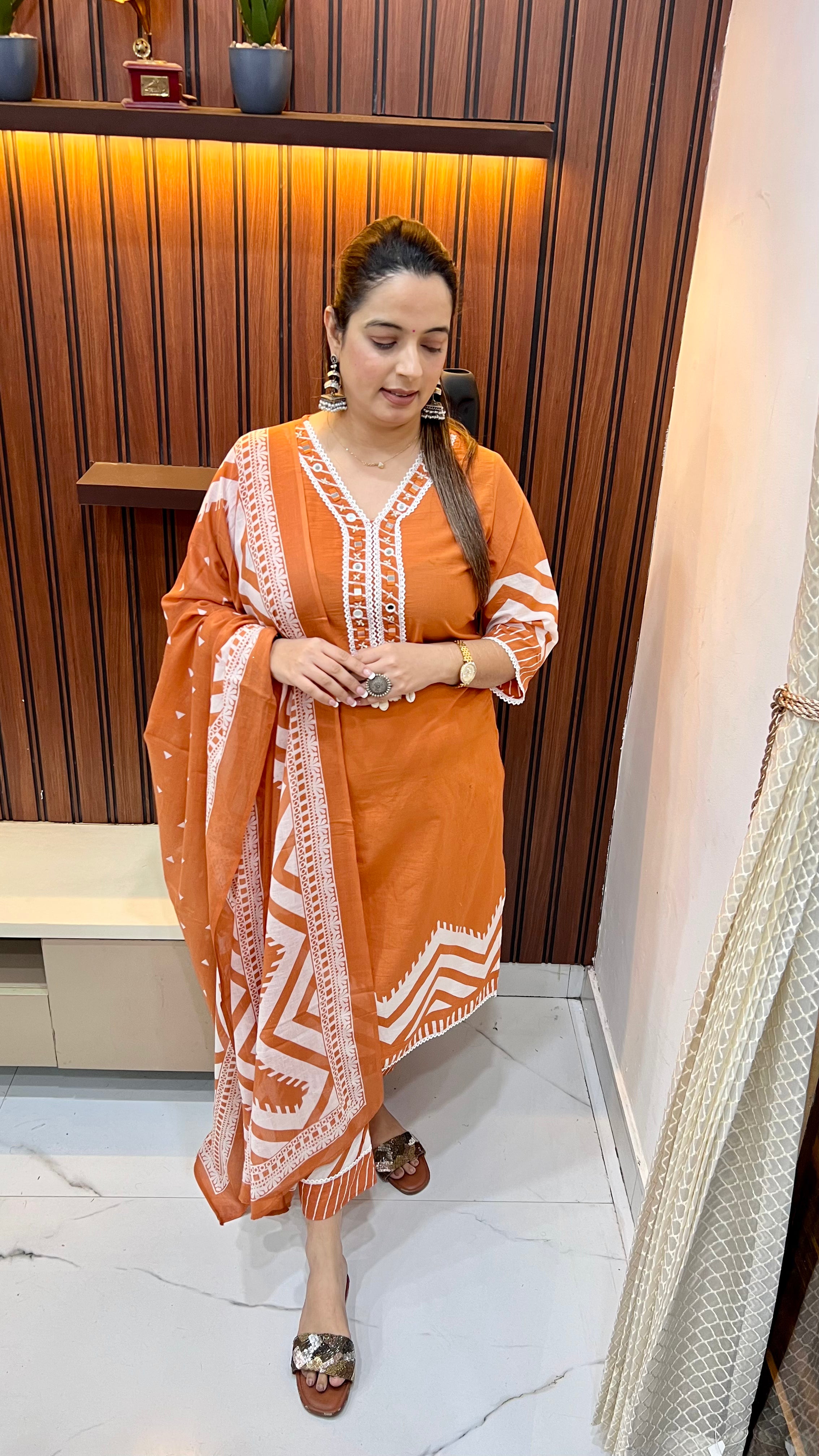 Cotton Crocheted Suit — Real Mirror Work with Handmade Tassels