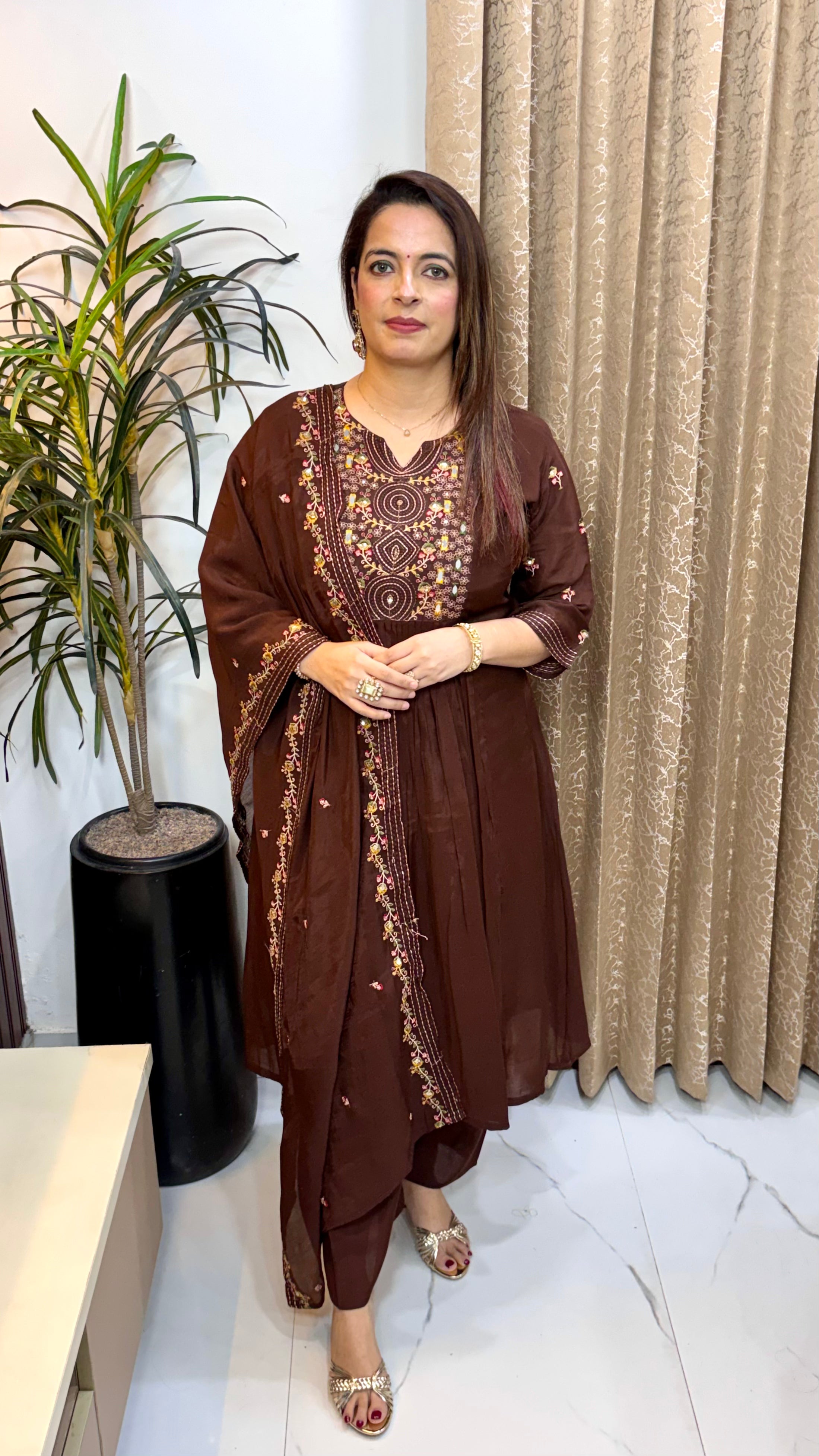 Mul Chanderi Suit Set with Katha Work