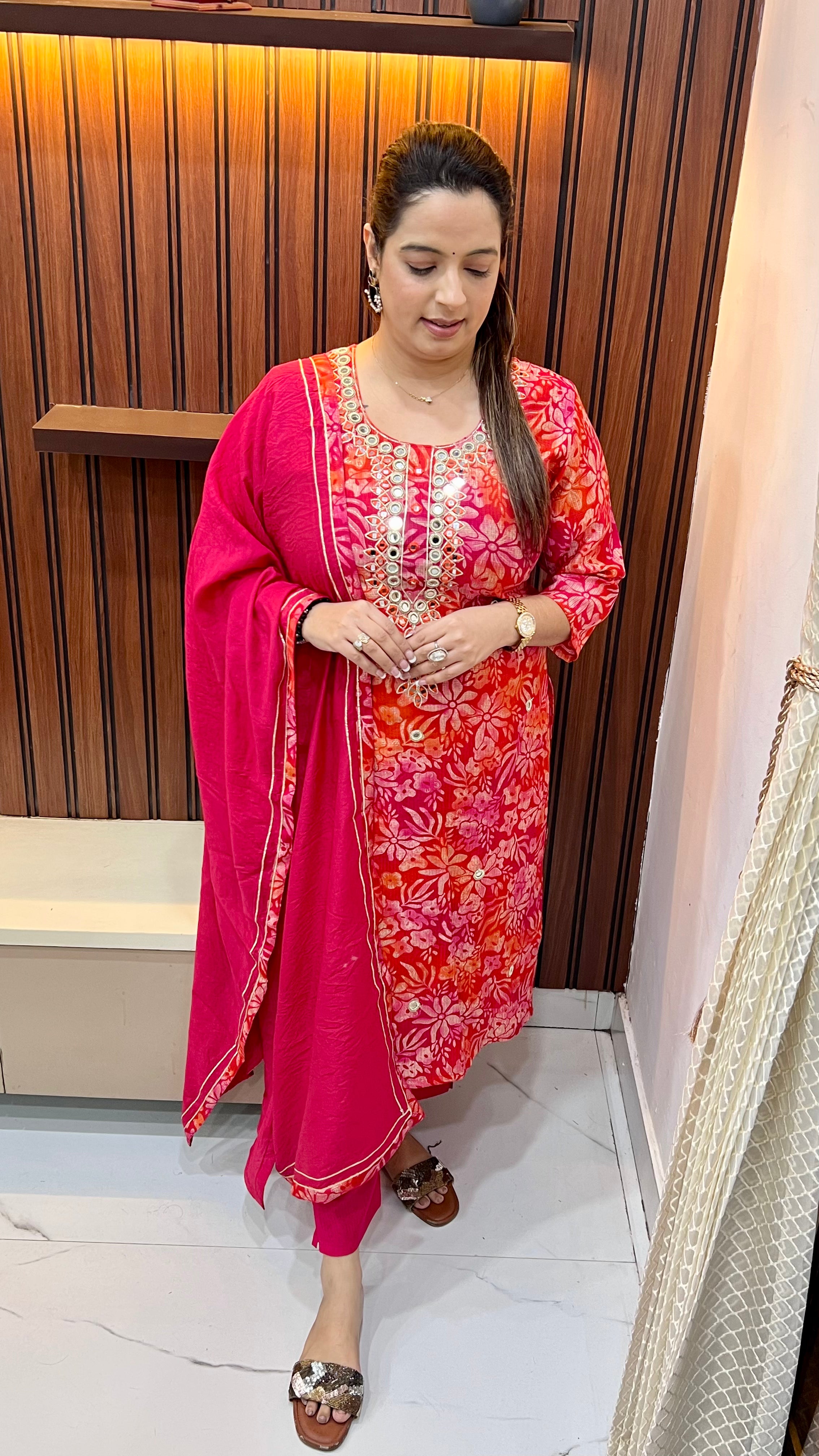 Cotton Silk Suit — Dual-Tone Elegance with Real Mirror Work