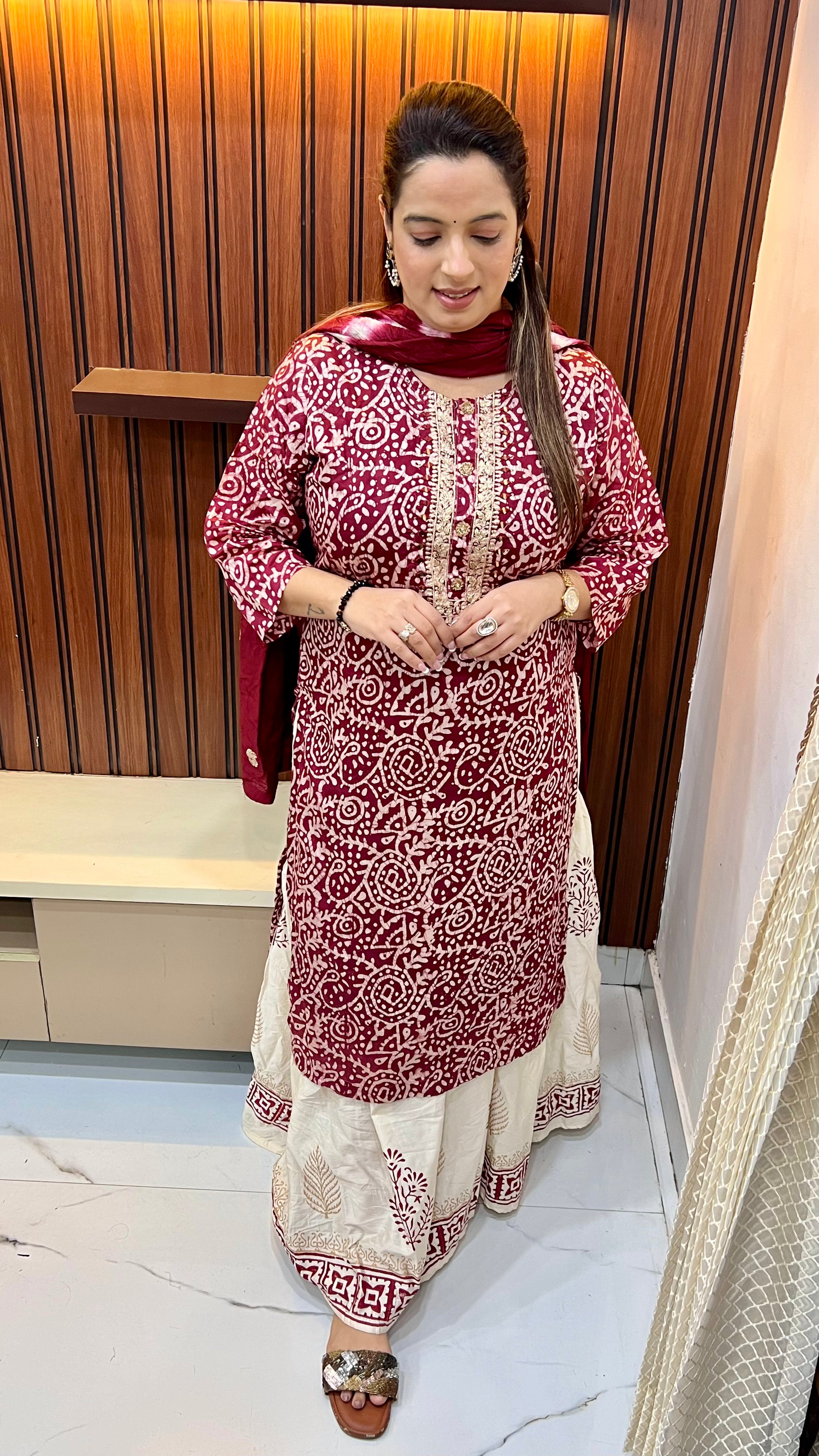 Mul Chanderi Suit Set — Hand Embroidery with Skirt & Silk Dupatta