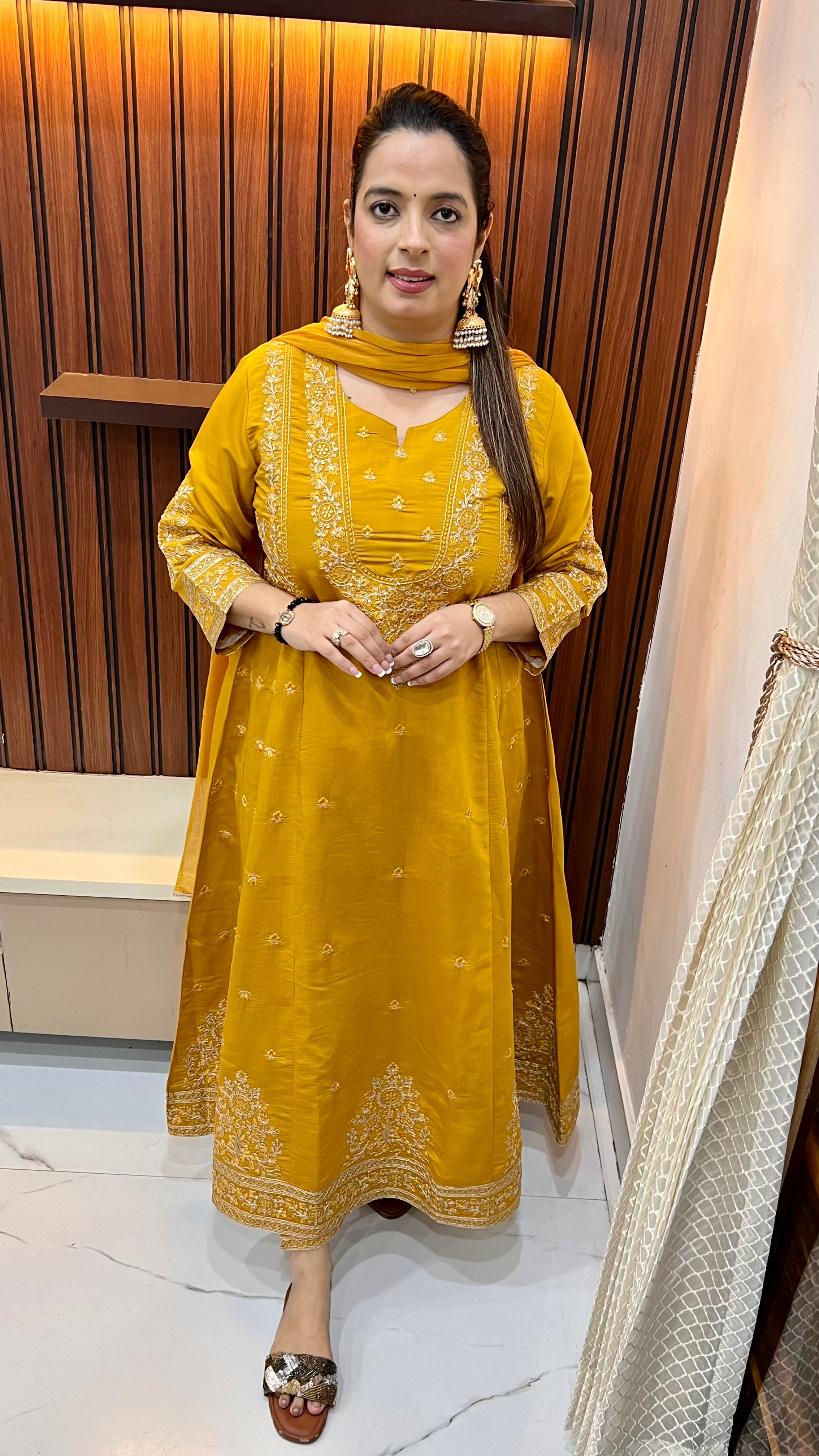 Mul Chanderi Anarkali — Back Dori Detail with Chiffon Dupatta