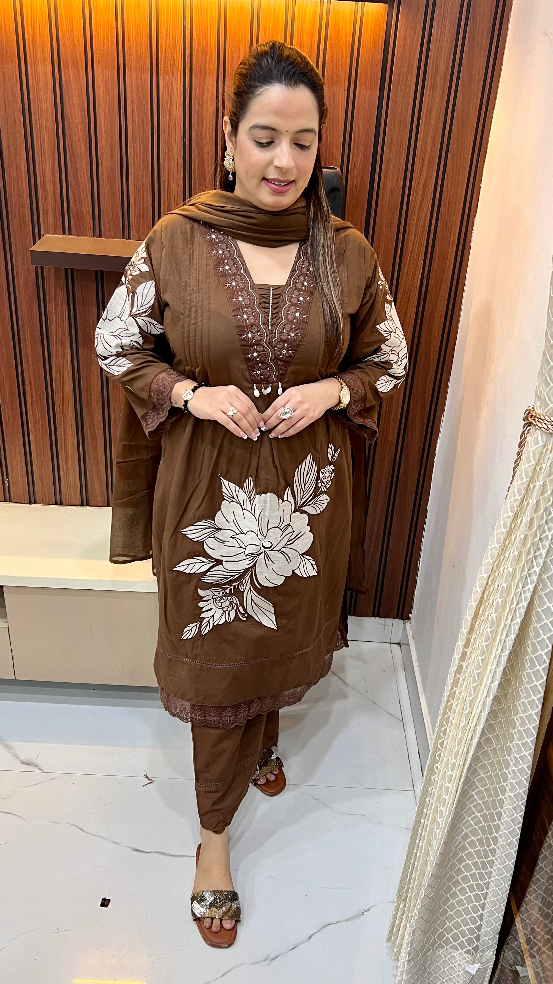 Pure Cotton Suit — Pintex & Tassel Details with Bell Sleeves