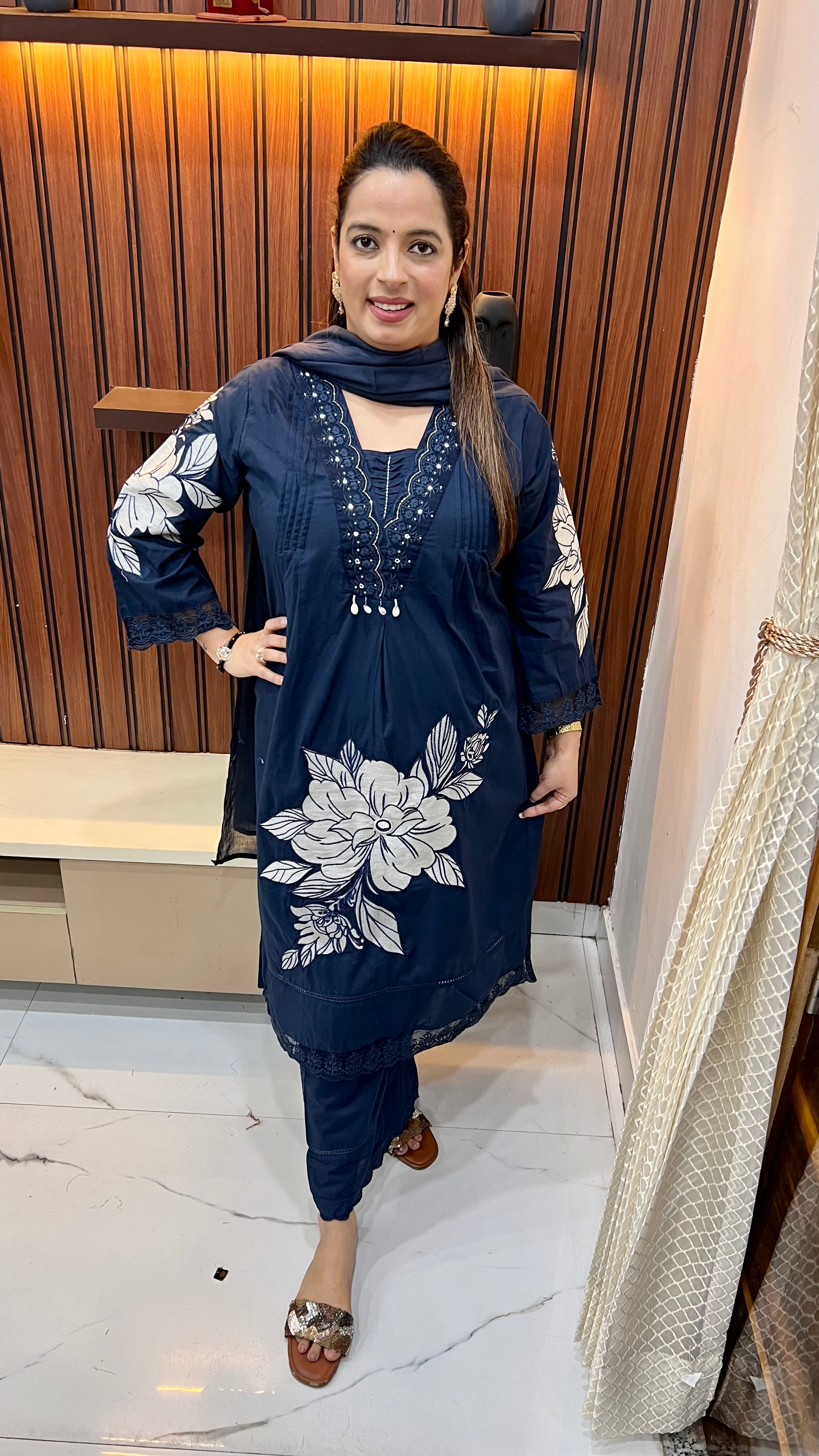 Pure Cotton Suit — Pintex & Tassel Details with Bell Sleeves