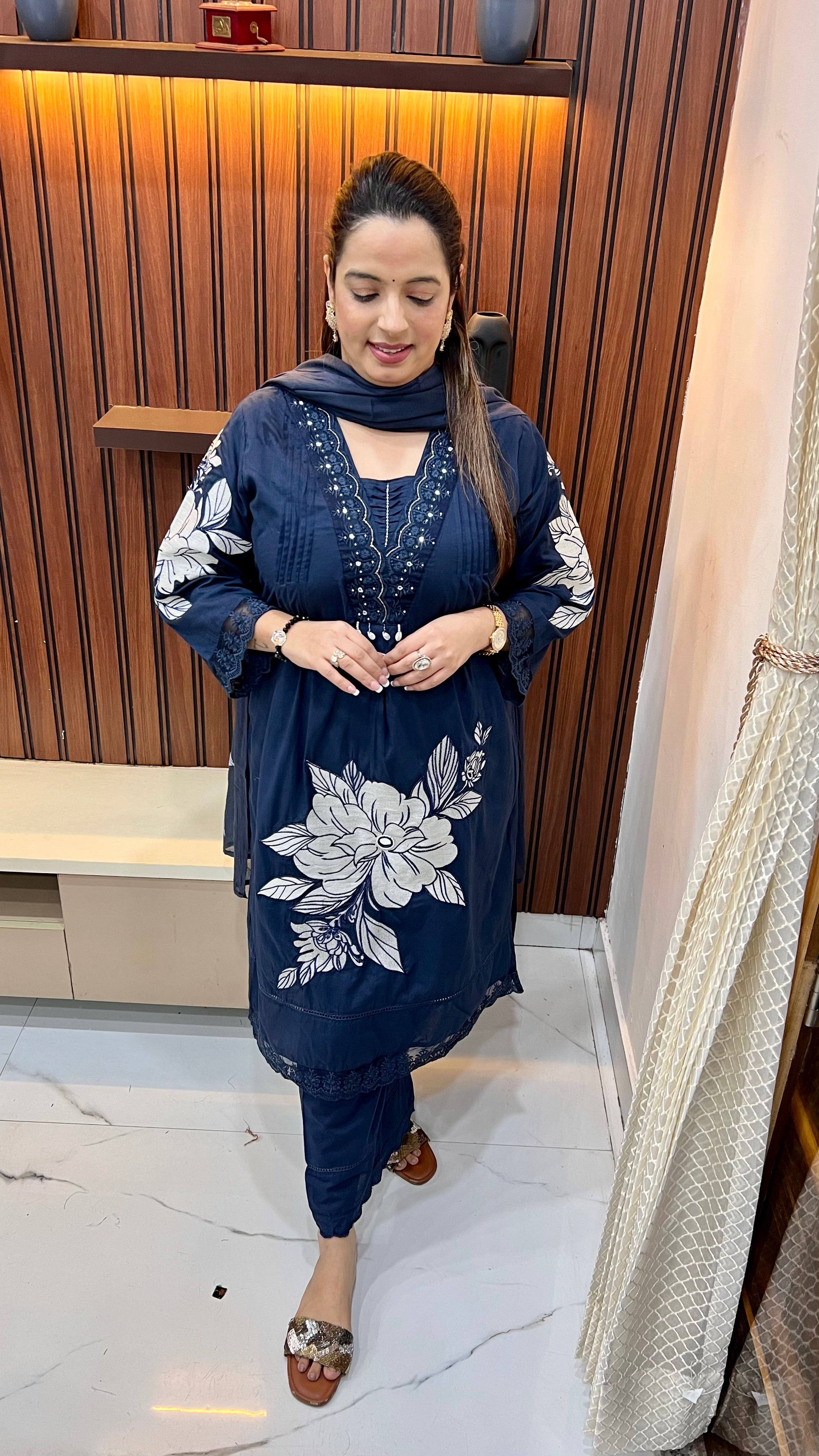 Pure Cotton Suit — Pintex & Tassel Details with Bell Sleeves